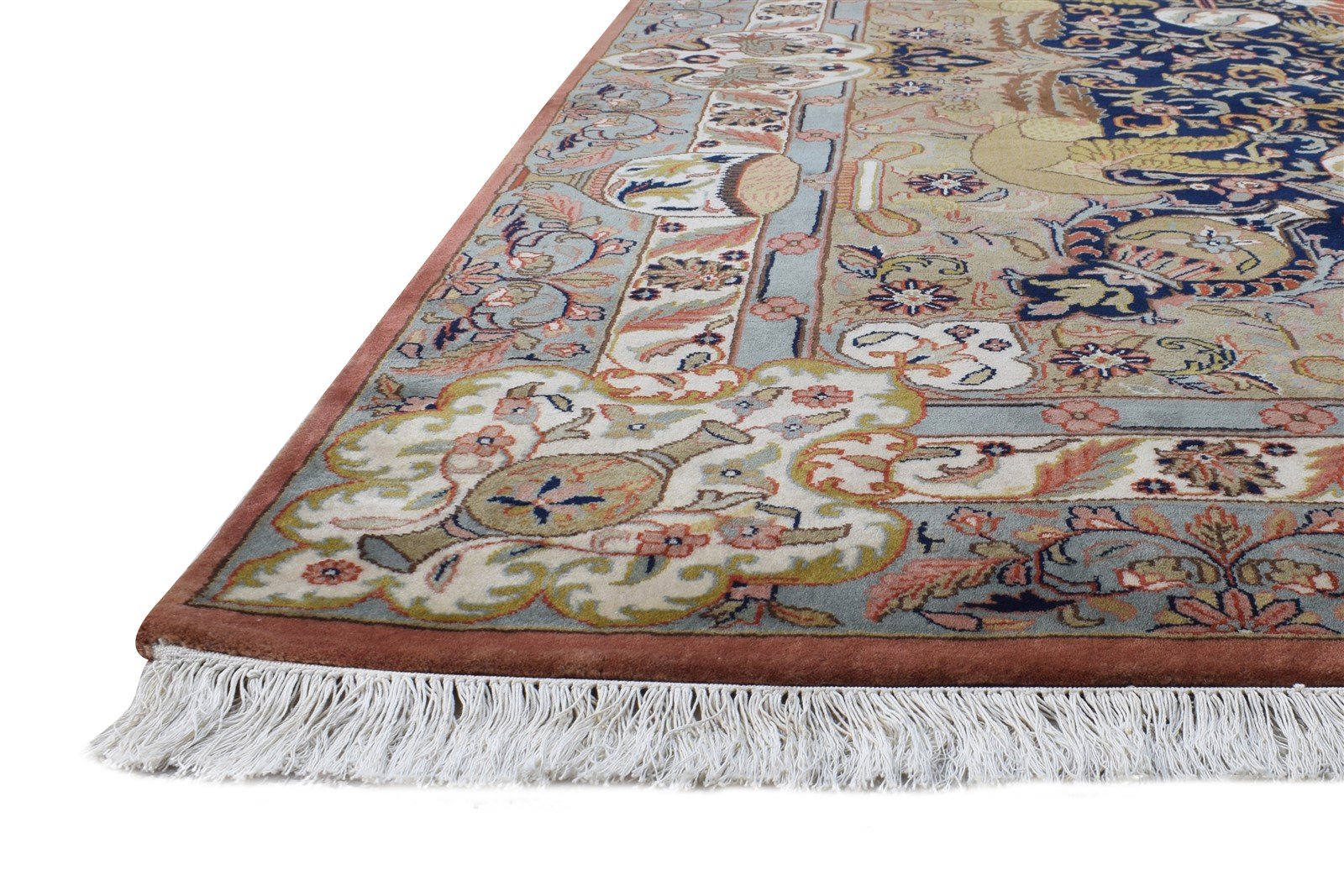 8' X 11' Rug Wool Navy Blue Persian Hand Knotted Kashan Oriental Large Carpet Area Rug