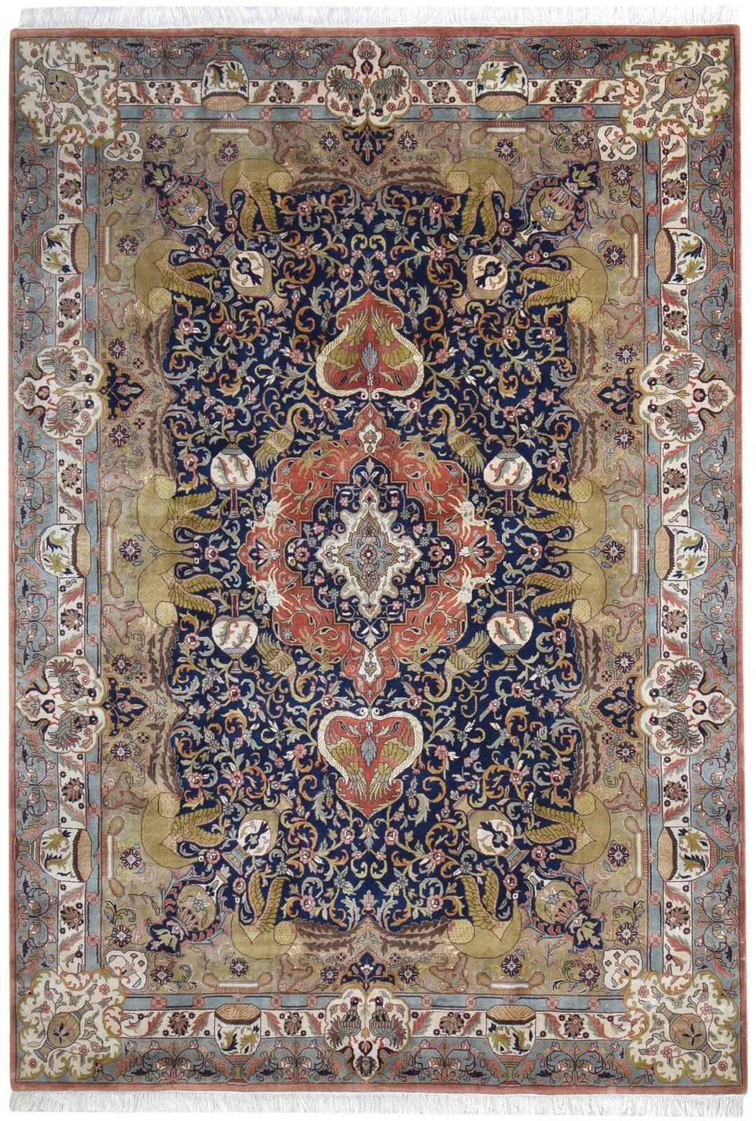 8' X 11' Rug Wool Navy Blue Persian Hand Knotted Kashan Oriental Large Carpet Area Rug