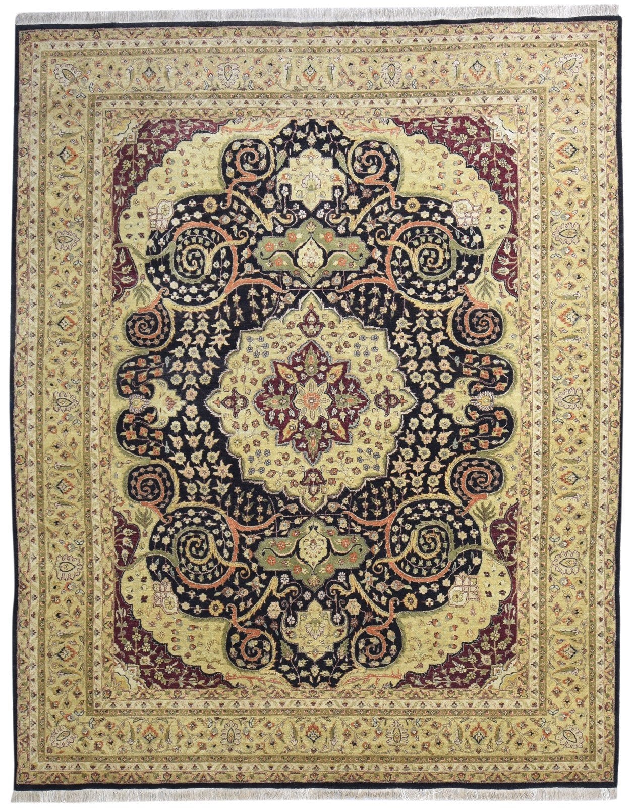 8' X 10' Rug Wool Black Persian Hand Knotted Khotan Oriental Large Carpet Area Rug