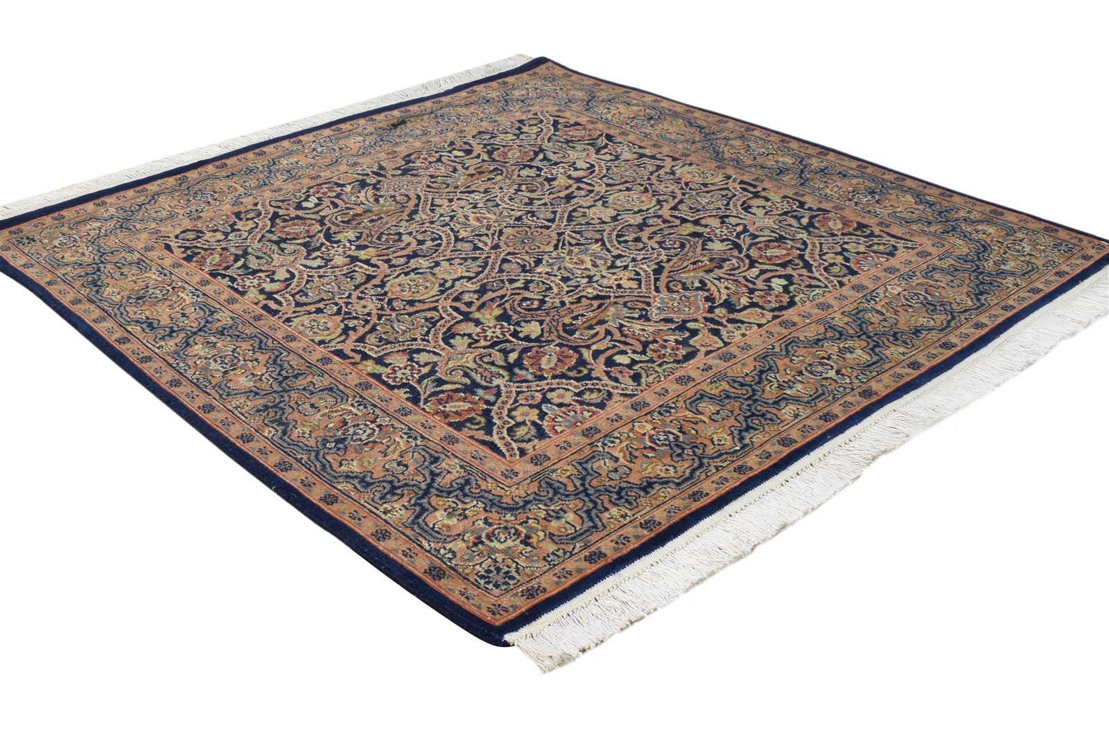 3' X 3' Rug Wool Navy Blue Persian Hand Knotted Tabriz Oriental Room Size Carpet Area Rug