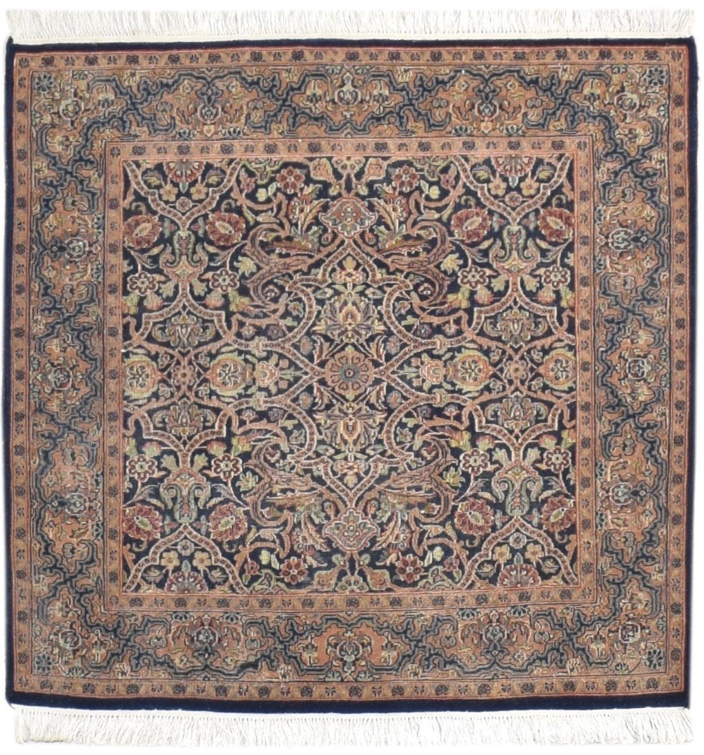 3' X 3' Rug Wool Navy Blue Persian Hand Knotted Tabriz Oriental Room Size Carpet Area Rug