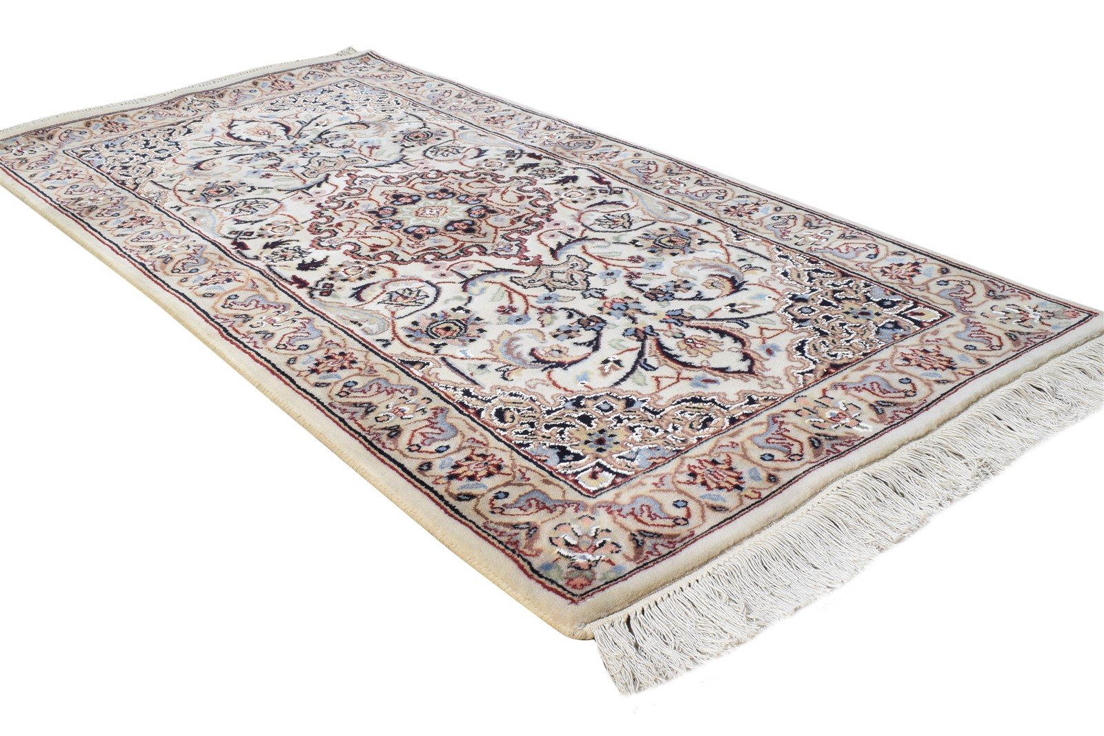 Ivory Wool Rug 2'6 X 5' Persian Hand Knotted Nain Oriental Small Carpet Area Rug