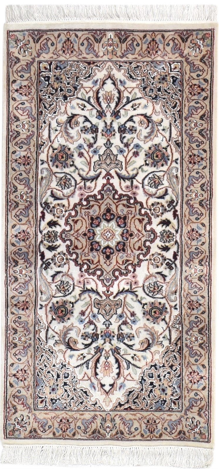 Ivory Wool Rug 2'6 X 5' Persian Hand Knotted Nain Oriental Small Carpet Area Rug