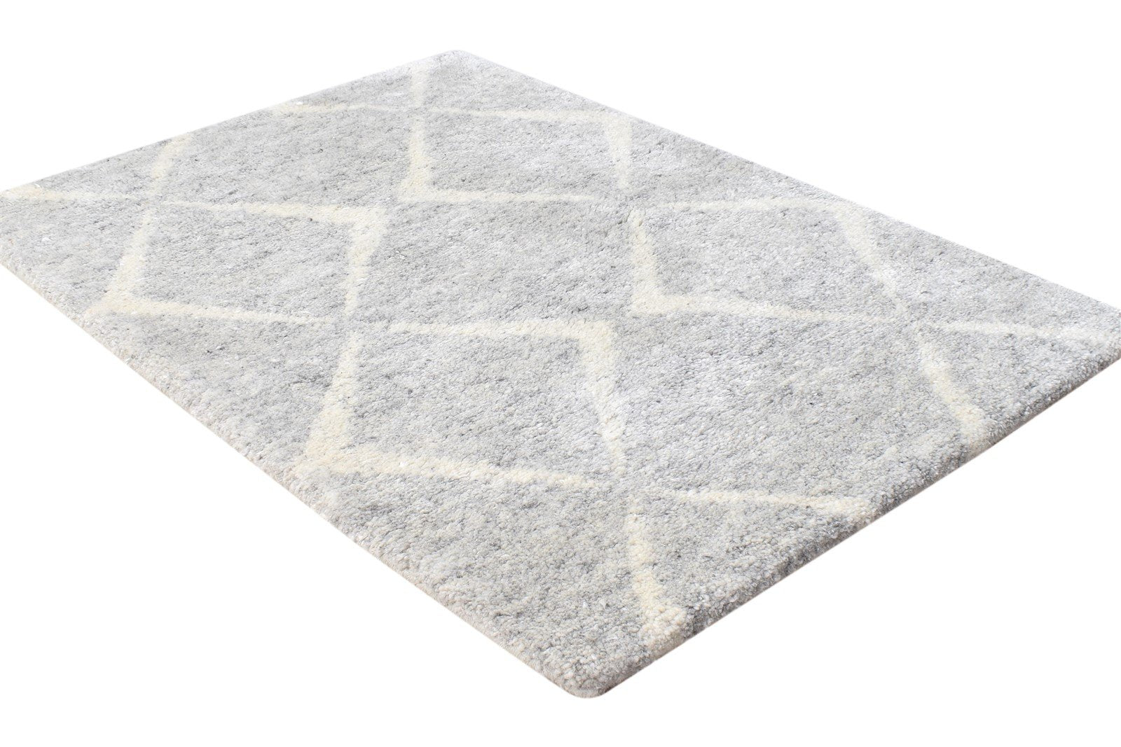 2' X 3' Rug Wool Silk Grey Shag Hand Knotted Moroccan Diamond Small Carpet Area Rug