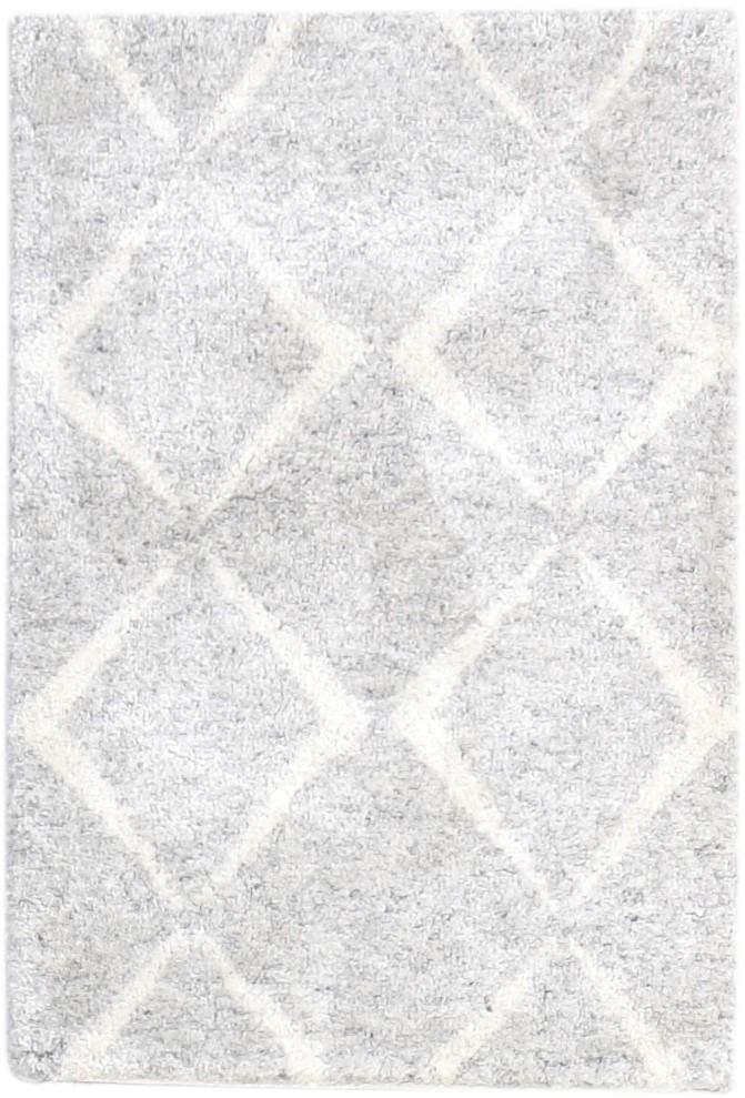 2' X 3' Rug Wool Silk Grey Shag Hand Knotted Moroccan Diamond Small Carpet Area Rug