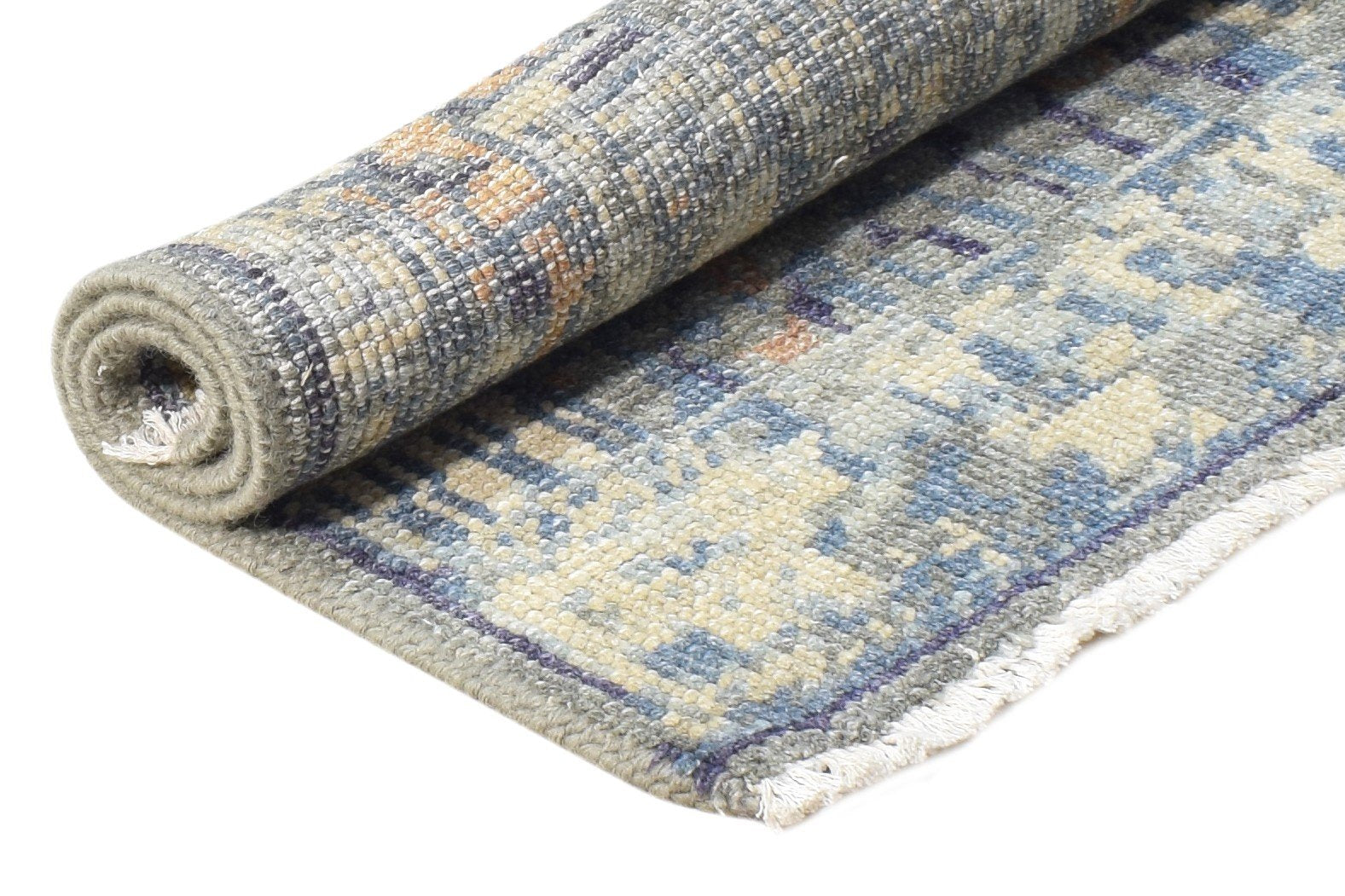 Grey Wool Silk Rug 2X3 Modern Hand Knotted Heriz-Indian Abstract Small Carpet Area Rug