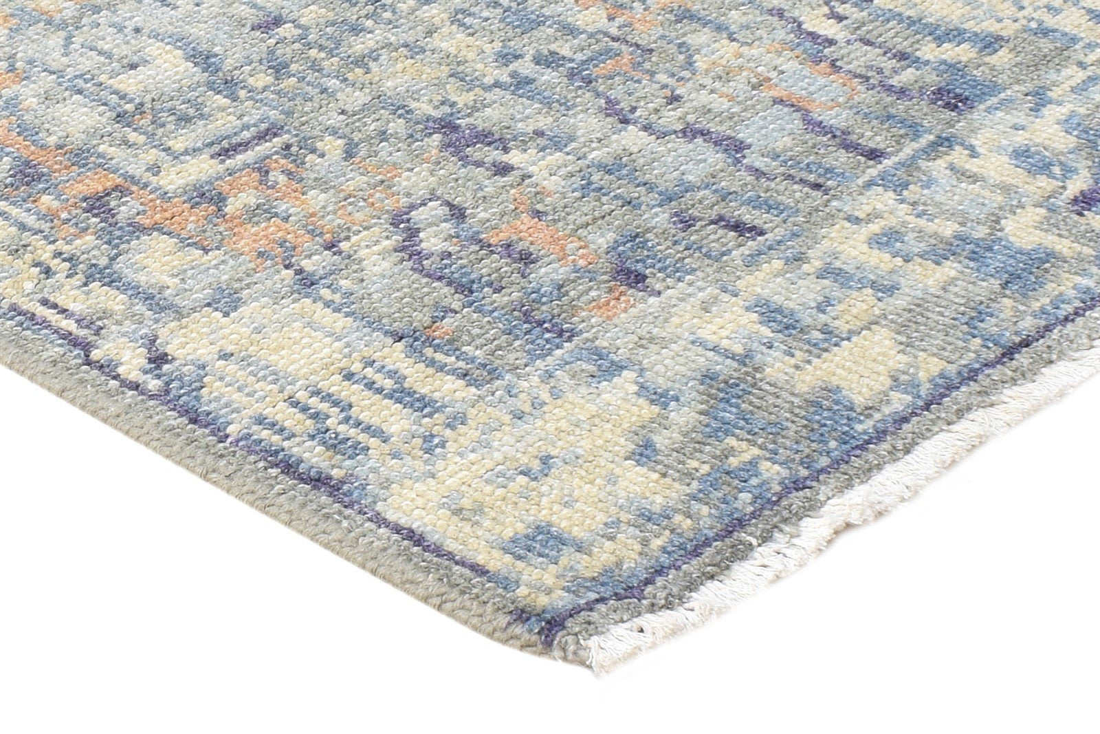 Grey Wool Silk Rug 2X3 Modern Hand Knotted Heriz-Indian Abstract Small Carpet Area Rug