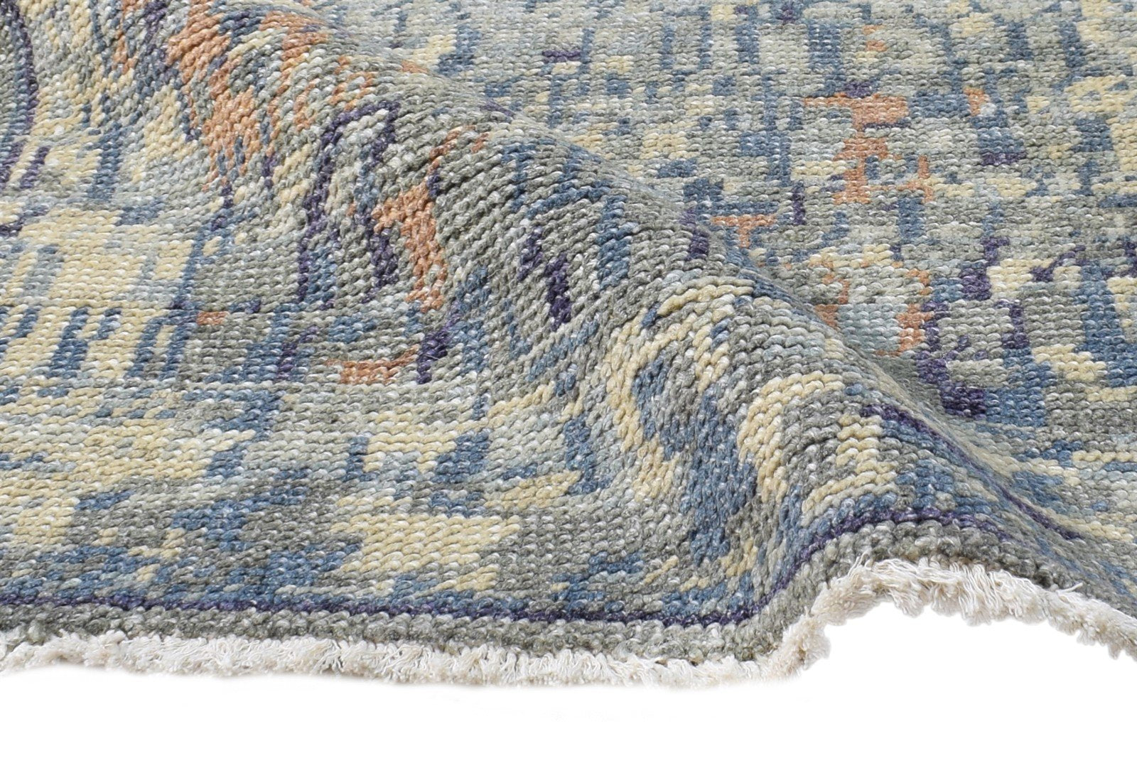 Grey Wool Silk Rug 2X3 Modern Hand Knotted Heriz-Indian Abstract Small Carpet Area Rug