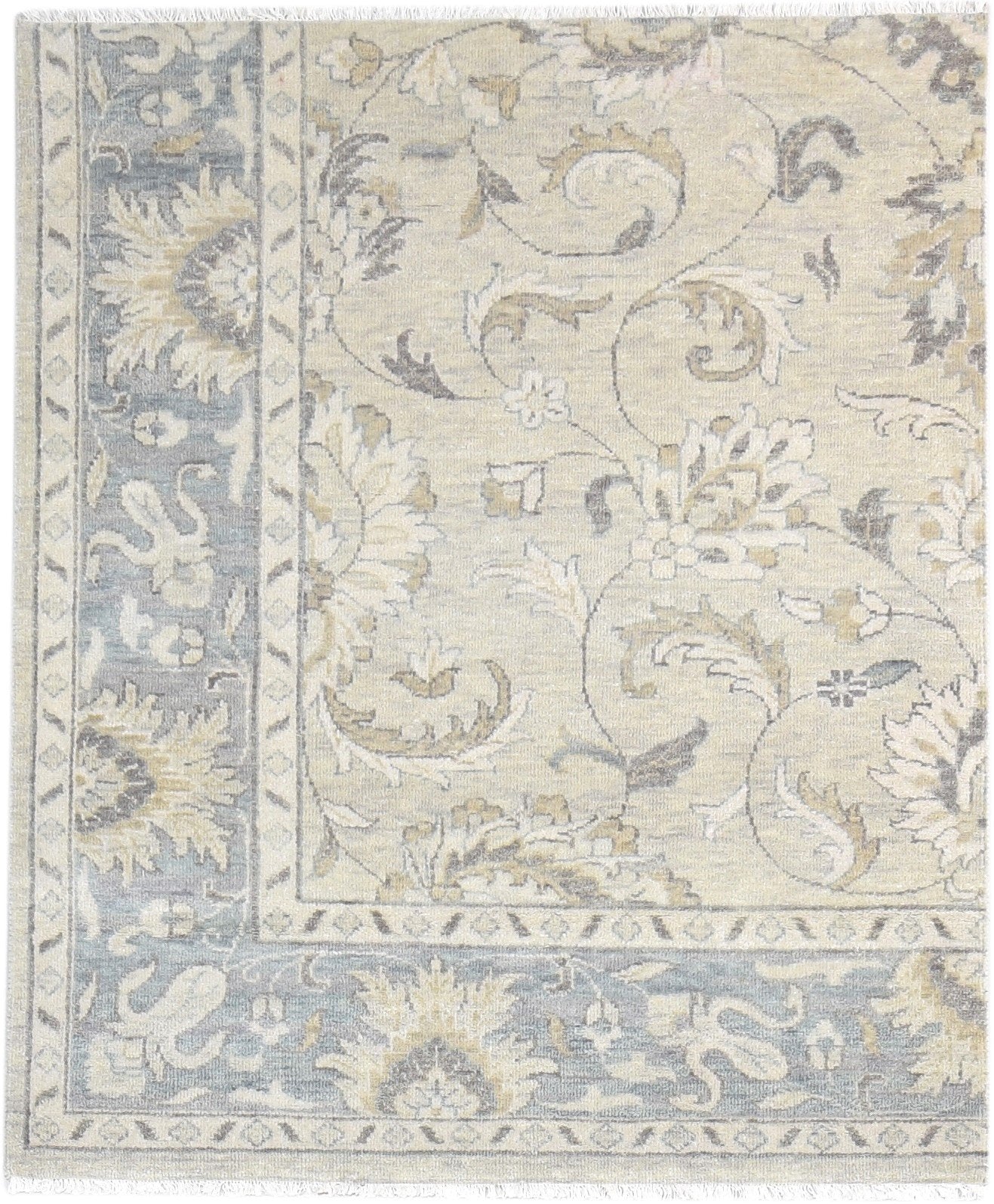 Wool Beige Rug 4' X 5' Persian Hand Knotted Oushak Oriental Room Size Carpet Area Rug