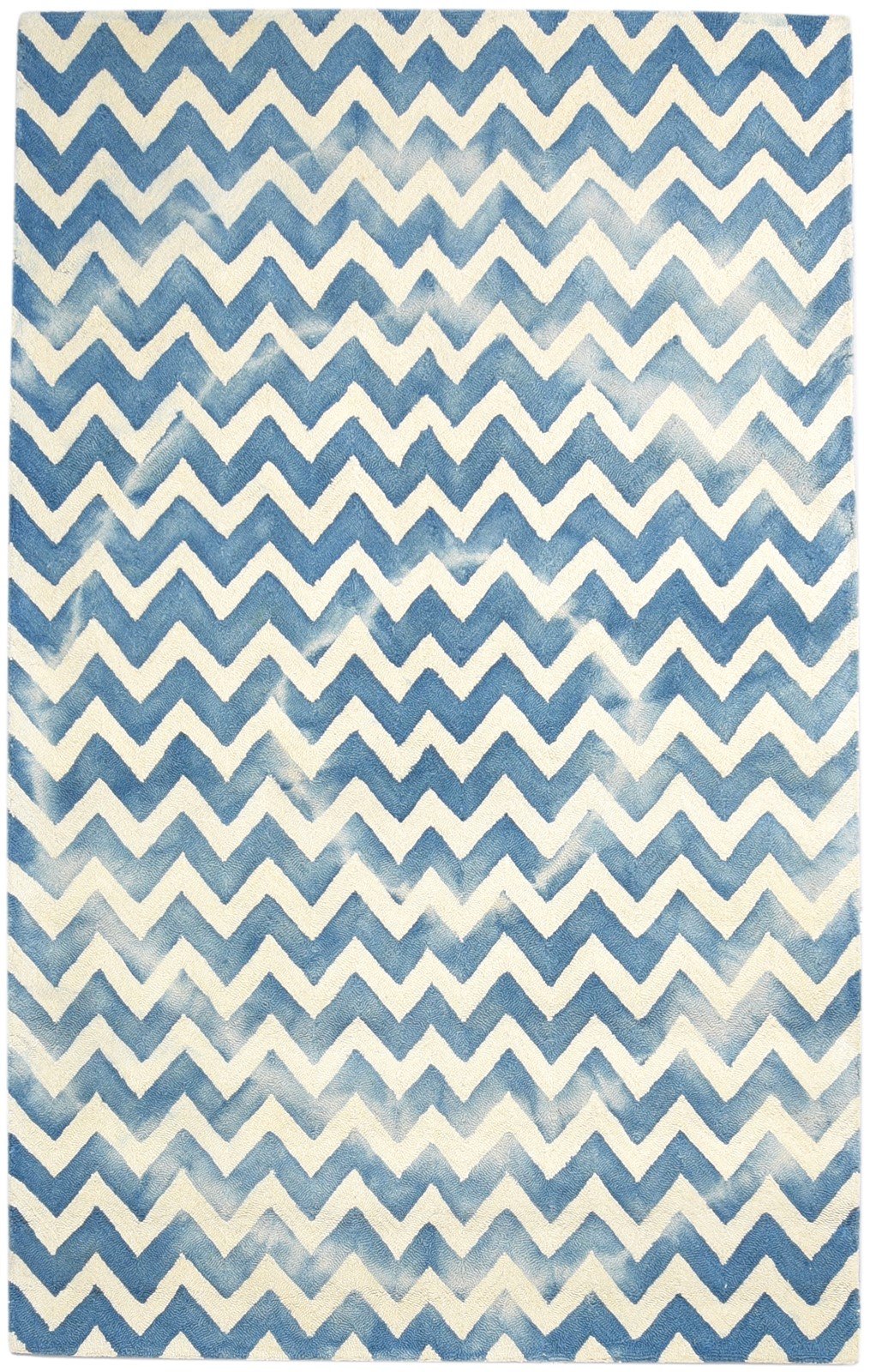 Hand Tufted Blue Wool Rug 5' X 8' Modern Scandinavian Chevron Room Size Carpet Area Rug