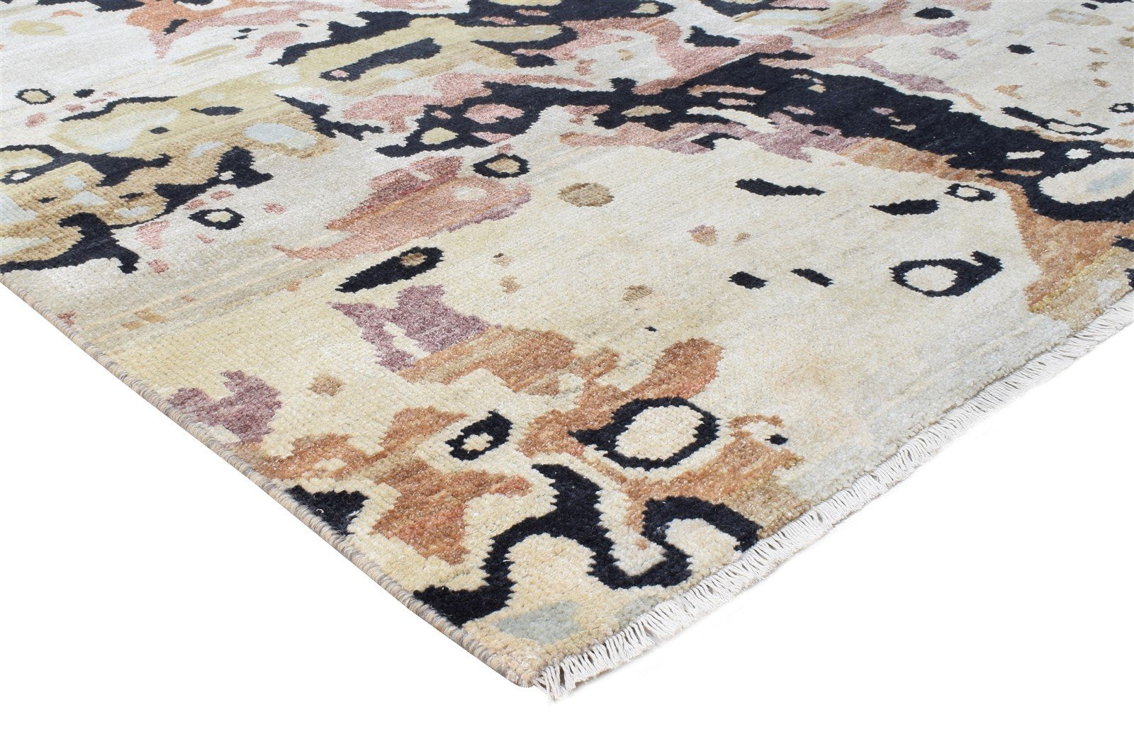 Hand Knotted Beige Wool Rug 5' X 8' Modern American Abstract Room Size Carpet Area Rug