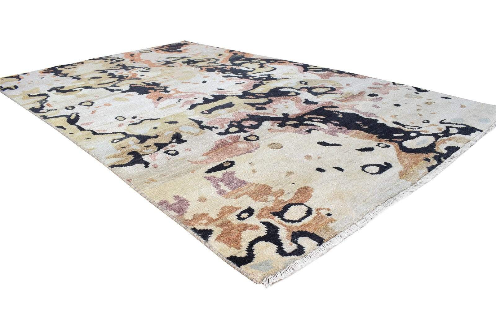 Hand Knotted Beige Wool Rug 5' X 8' Modern American Abstract Room Size Carpet Area Rug
