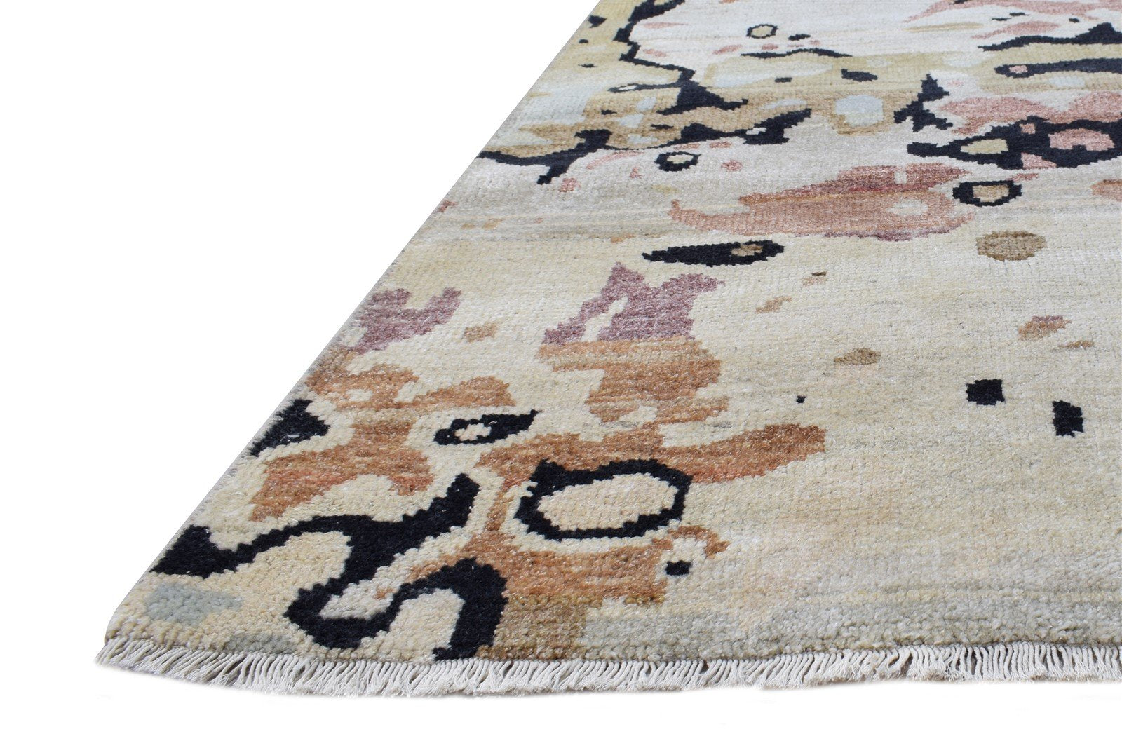 Hand Knotted Beige Wool Rug 5' X 8' Modern American Abstract Room Size Carpet Area Rug