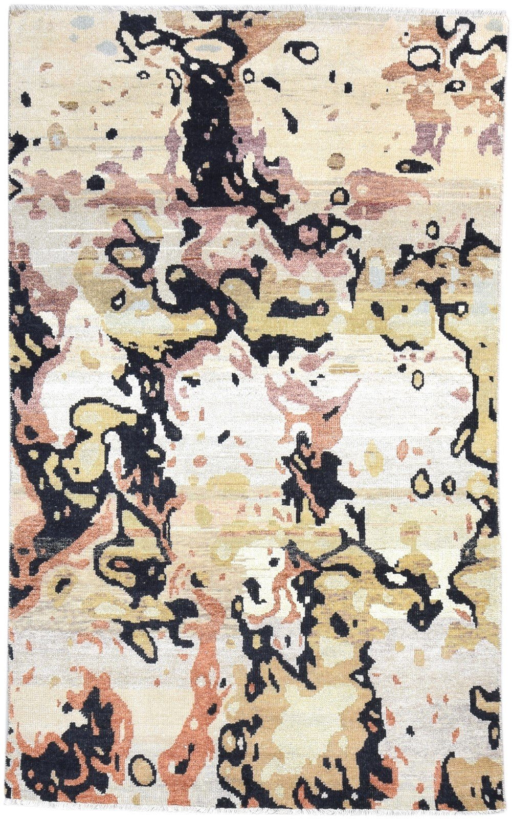 Hand Knotted Beige Wool Rug 5' X 8' Modern American Abstract Room Size Carpet Area Rug