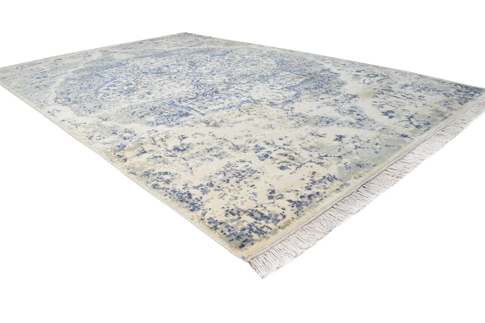 Wool Beige Rug 6X9 Modern Hand Knotted Heriz-Indian Medallion Room Size Carpet Area Rug