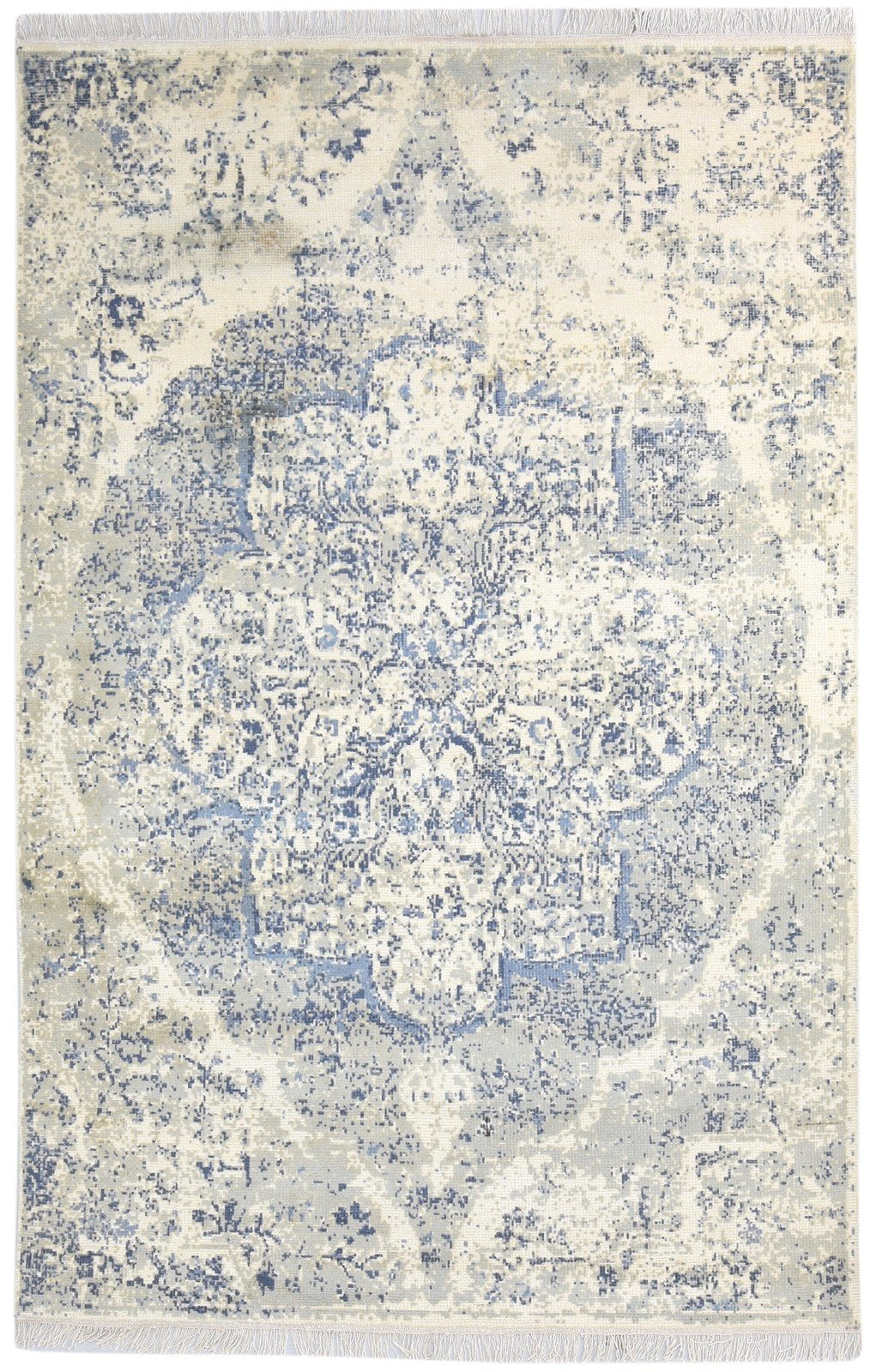 Wool Beige Rug 6X9 Modern Hand Knotted Heriz-Indian Medallion Room Size Carpet Area Rug