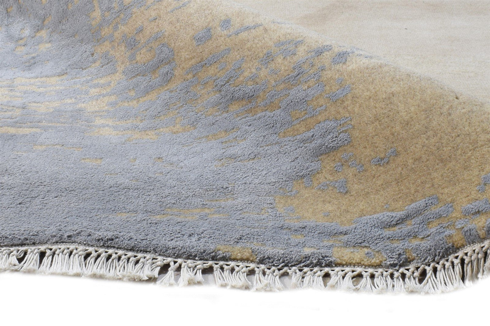 Wool / Silk Beige Rug 3X10 Modern Hand Knotted American Abstract Small Runner Area Rug