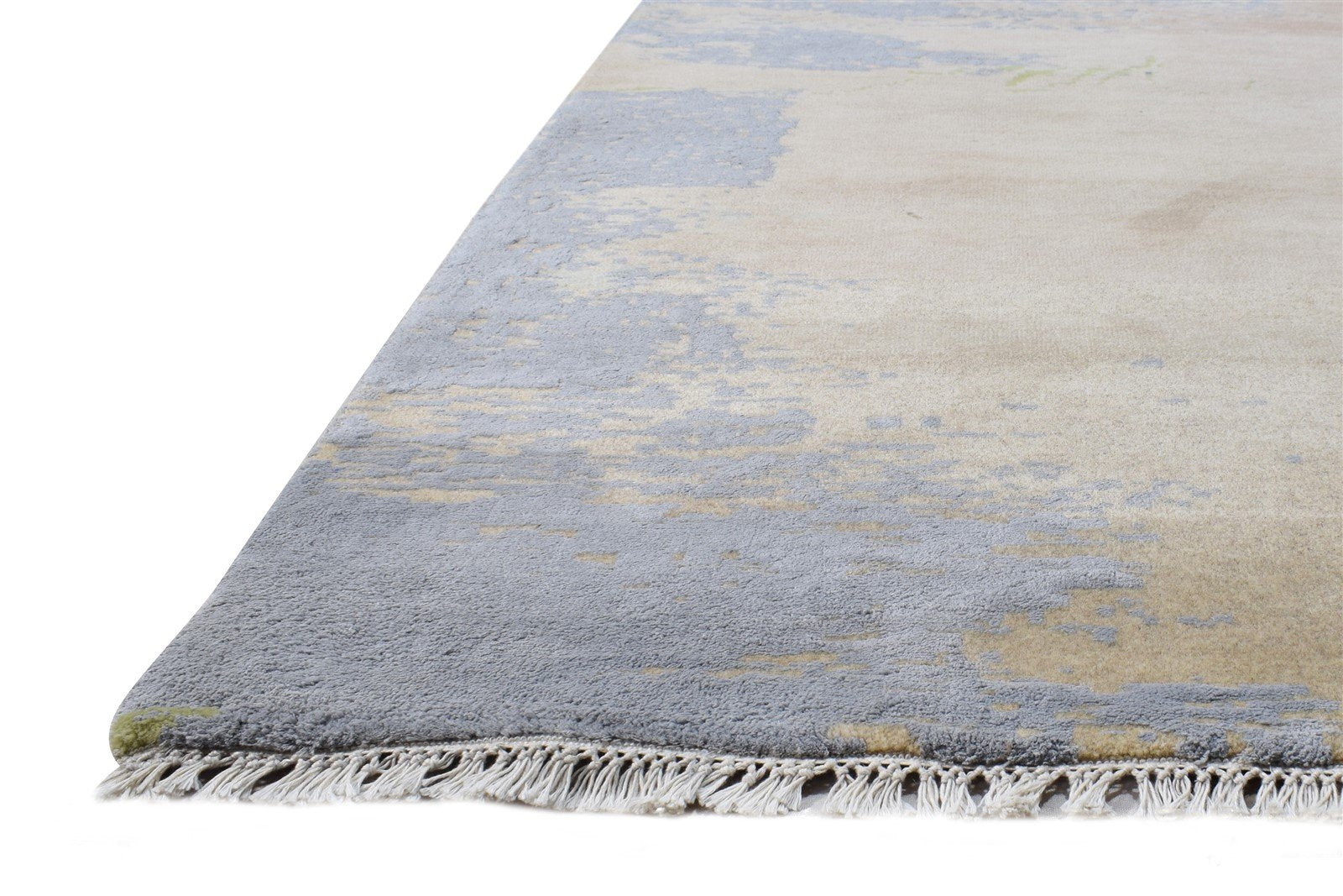 Wool / Silk Beige Rug 3X10 Modern Hand Knotted American Abstract Small Runner Area Rug