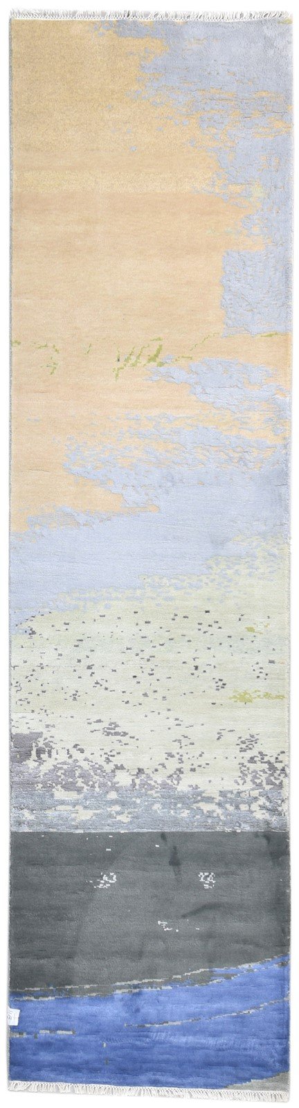 Wool / Silk Beige Rug 3X10 Modern Hand Knotted American Abstract Small Runner Area Rug
