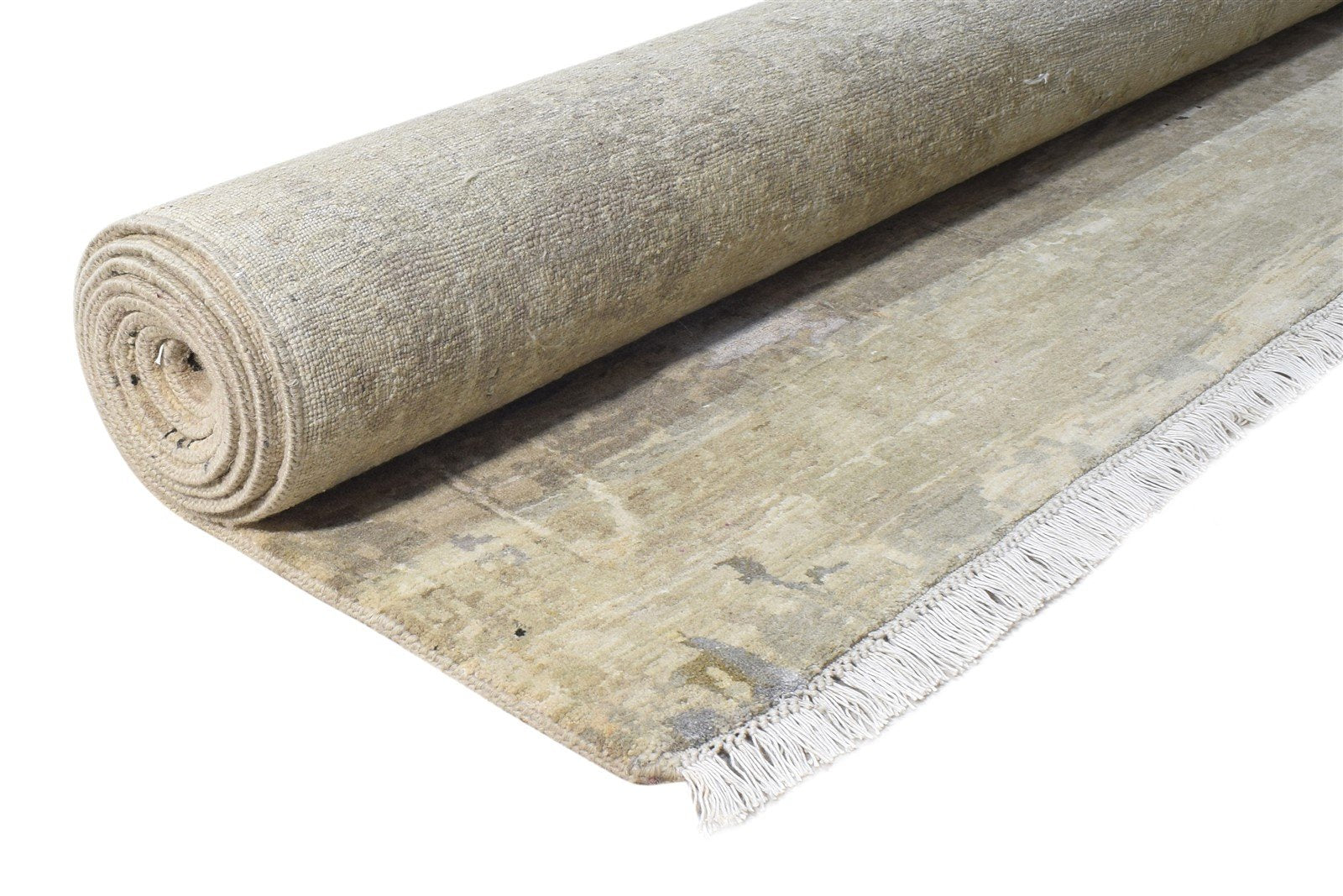 Wool / Silk Beige Rug 8X10 Modern Hand Knotted American Abstract Large Carpet Area Rug