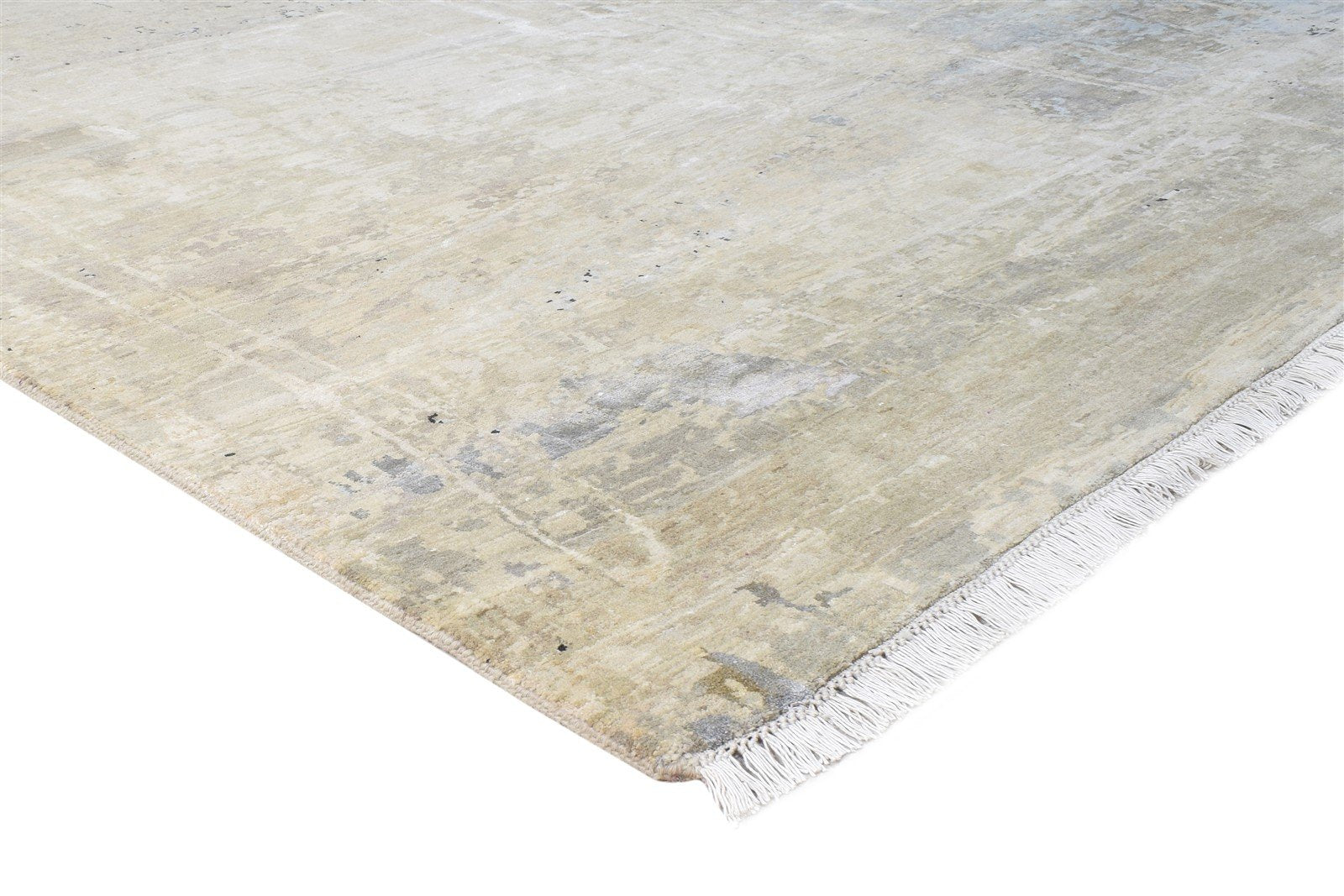 Wool / Silk Beige Rug 8X10 Modern Hand Knotted American Abstract Large Carpet Area Rug