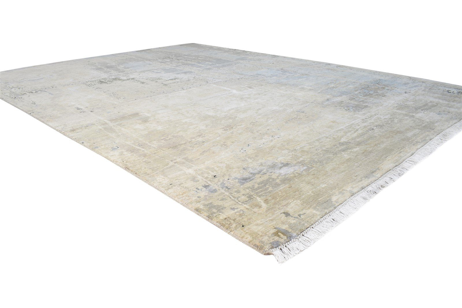Wool / Silk Beige Rug 8X10 Modern Hand Knotted American Abstract Large Carpet Area Rug