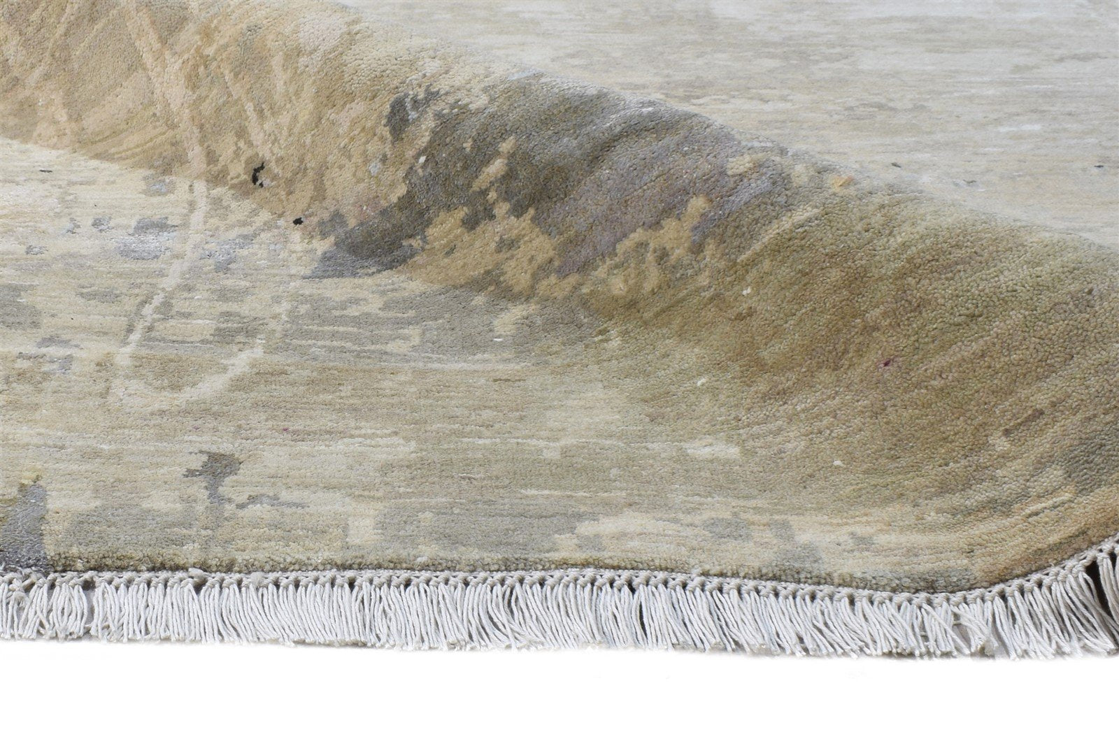 Wool / Silk Beige Rug 8X10 Modern Hand Knotted American Abstract Large Carpet Area Rug