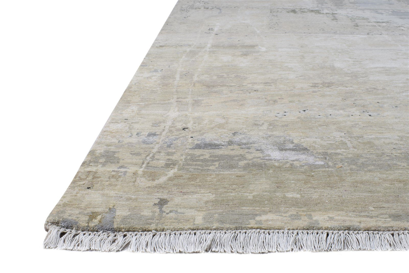 Wool / Silk Beige Rug 8X10 Modern Hand Knotted American Abstract Large Carpet Area Rug