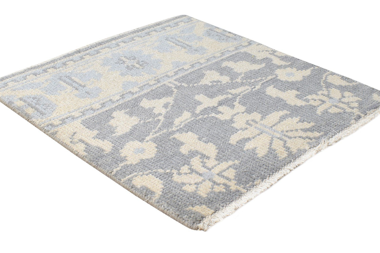 Hand Knotted Grey Wool Rug 2' X 2' Persian Oushak Oriental Small Carpet Area Rug