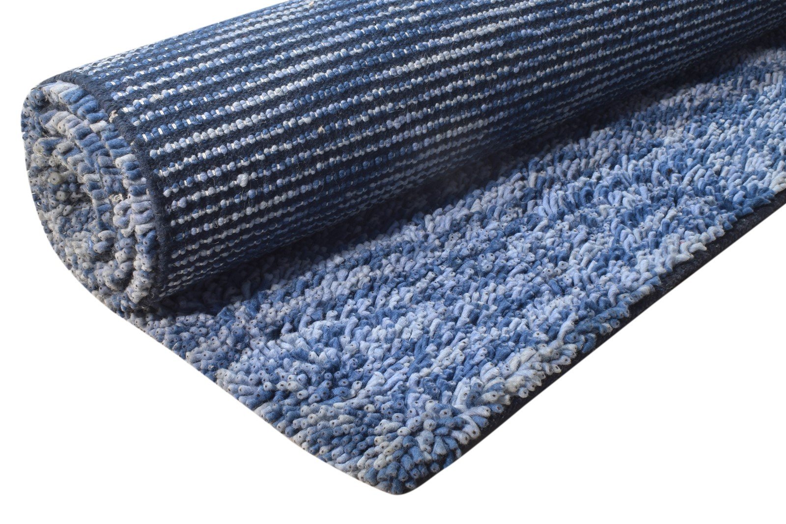 Blue Wool Rug 5' X 8' Shag Hand Knotted Scandinavian Abstract Room Size Carpet Area Rug