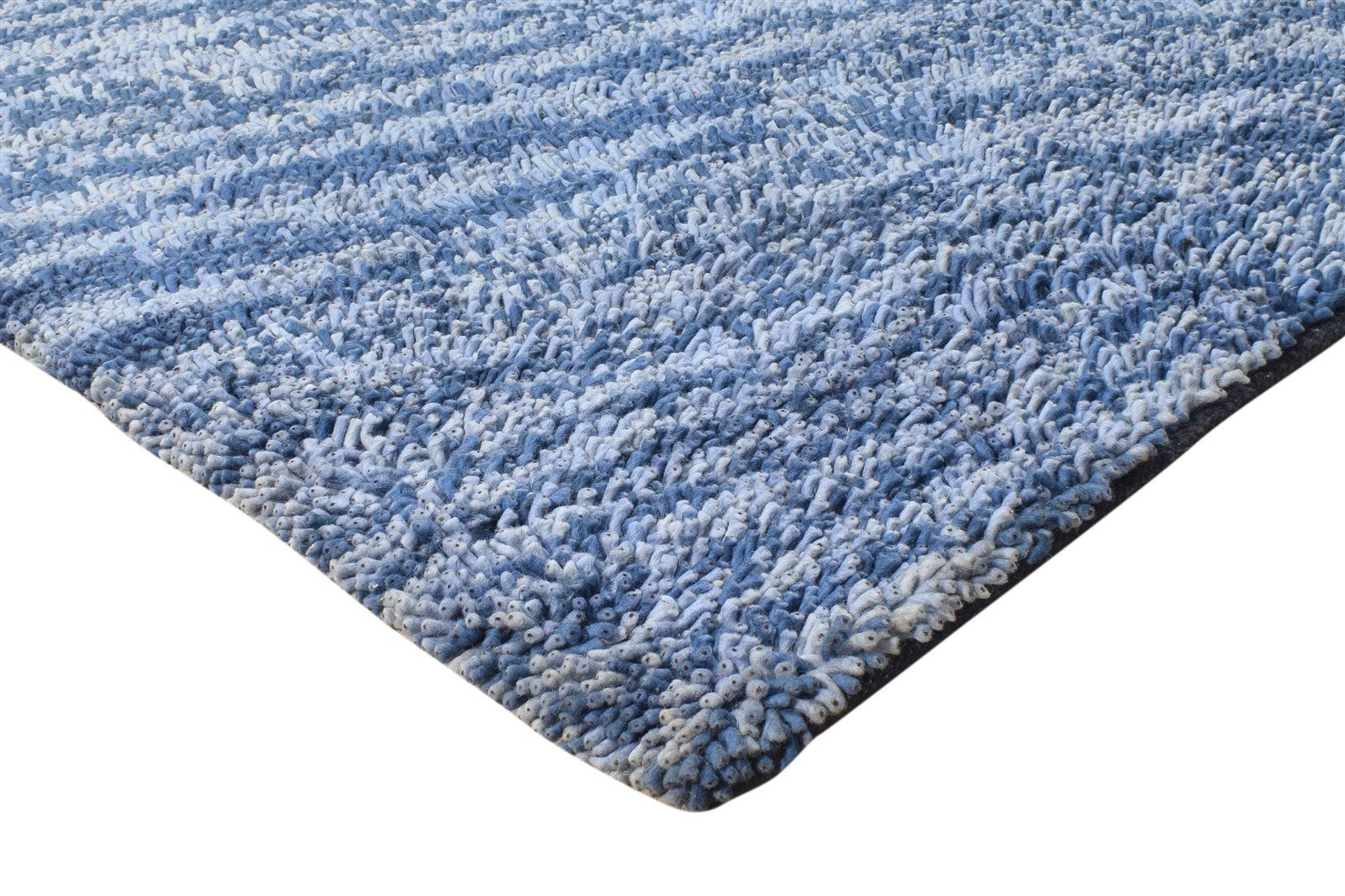 Blue Wool Rug 5' X 8' Shag Hand Knotted Scandinavian Abstract Room Size Carpet Area Rug