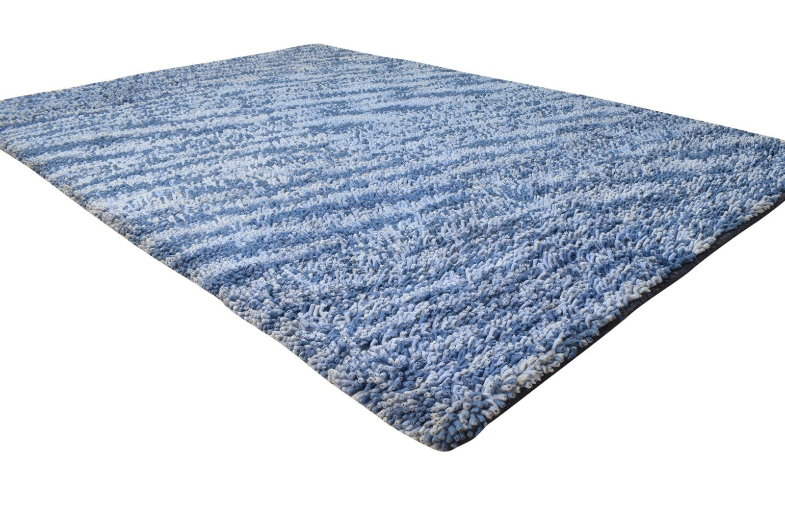 Blue Wool Rug 5' X 8' Shag Hand Knotted Scandinavian Abstract Room Size Carpet Area Rug