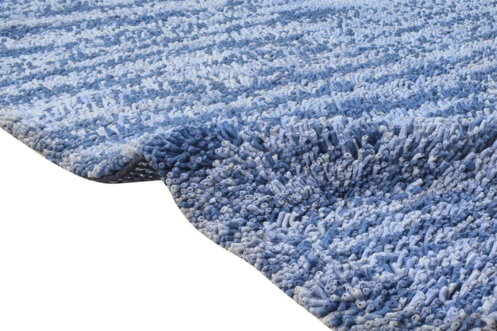 Blue Wool Rug 5' X 8' Shag Hand Knotted Scandinavian Abstract Room Size Carpet Area Rug
