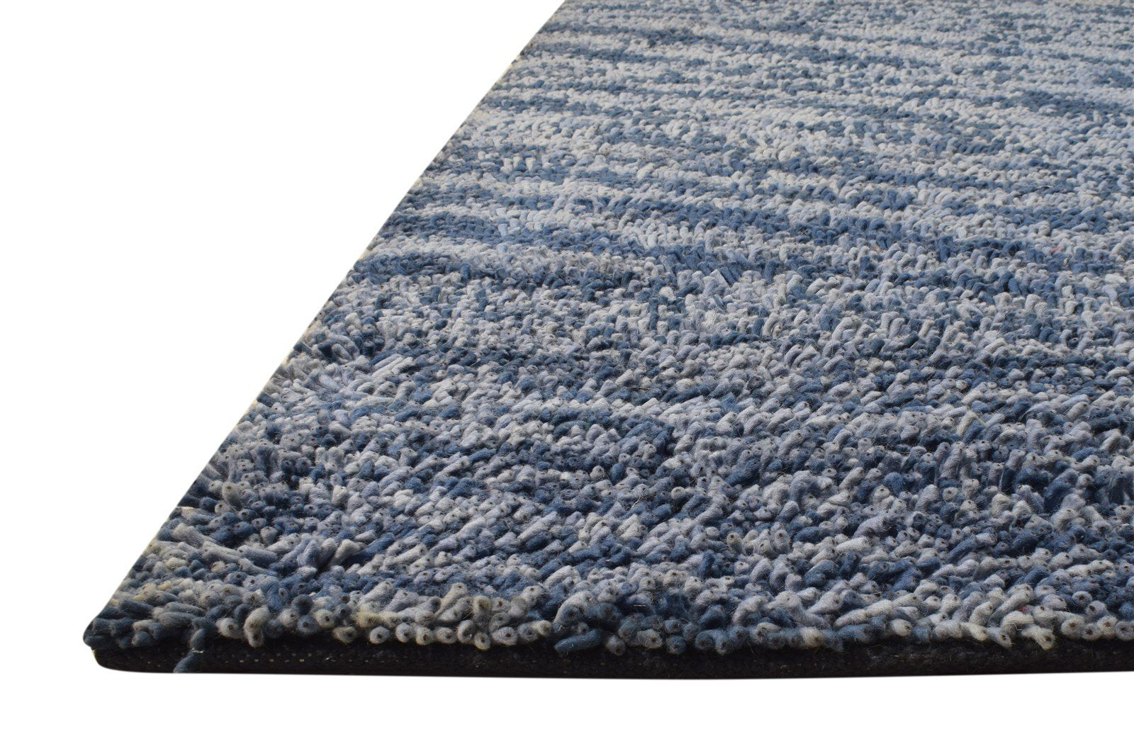 Blue Wool Rug 5' X 8' Shag Hand Knotted Scandinavian Abstract Room Size Carpet Area Rug