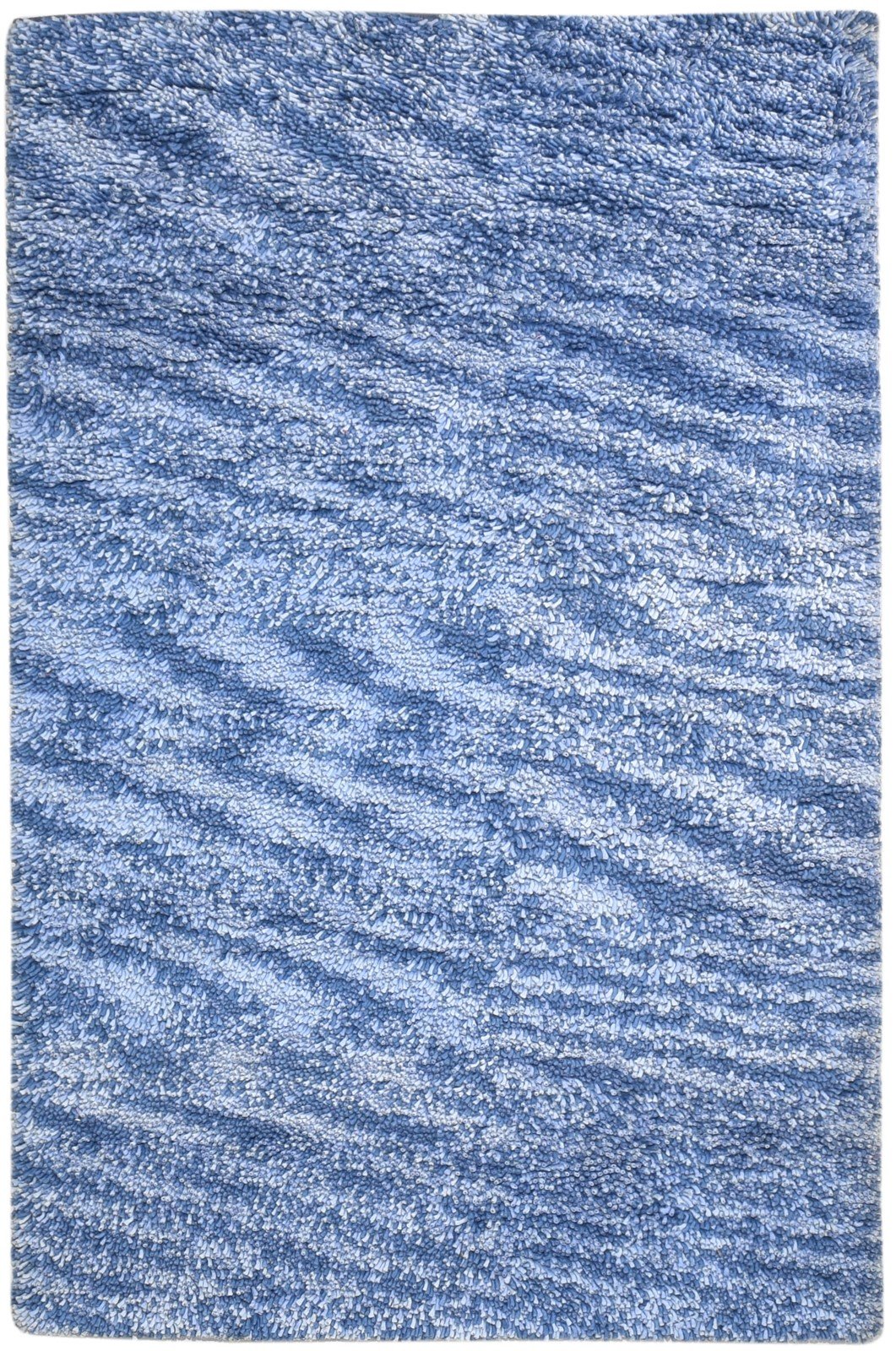 Blue Wool Rug 5' X 8' Shag Hand Knotted Scandinavian Abstract Room Size Carpet Area Rug
