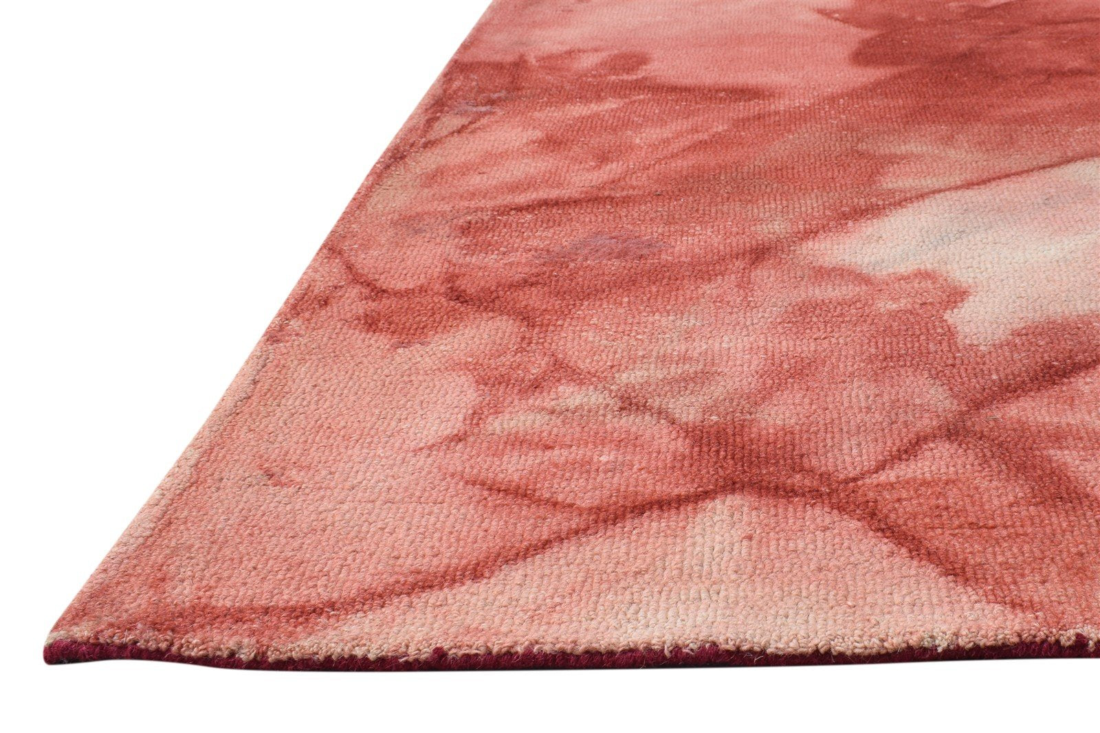 Red Wool Rug 5' X 8' Modern Hand Tufted Shibori Tie Dye Room Size Carpet Area Rug