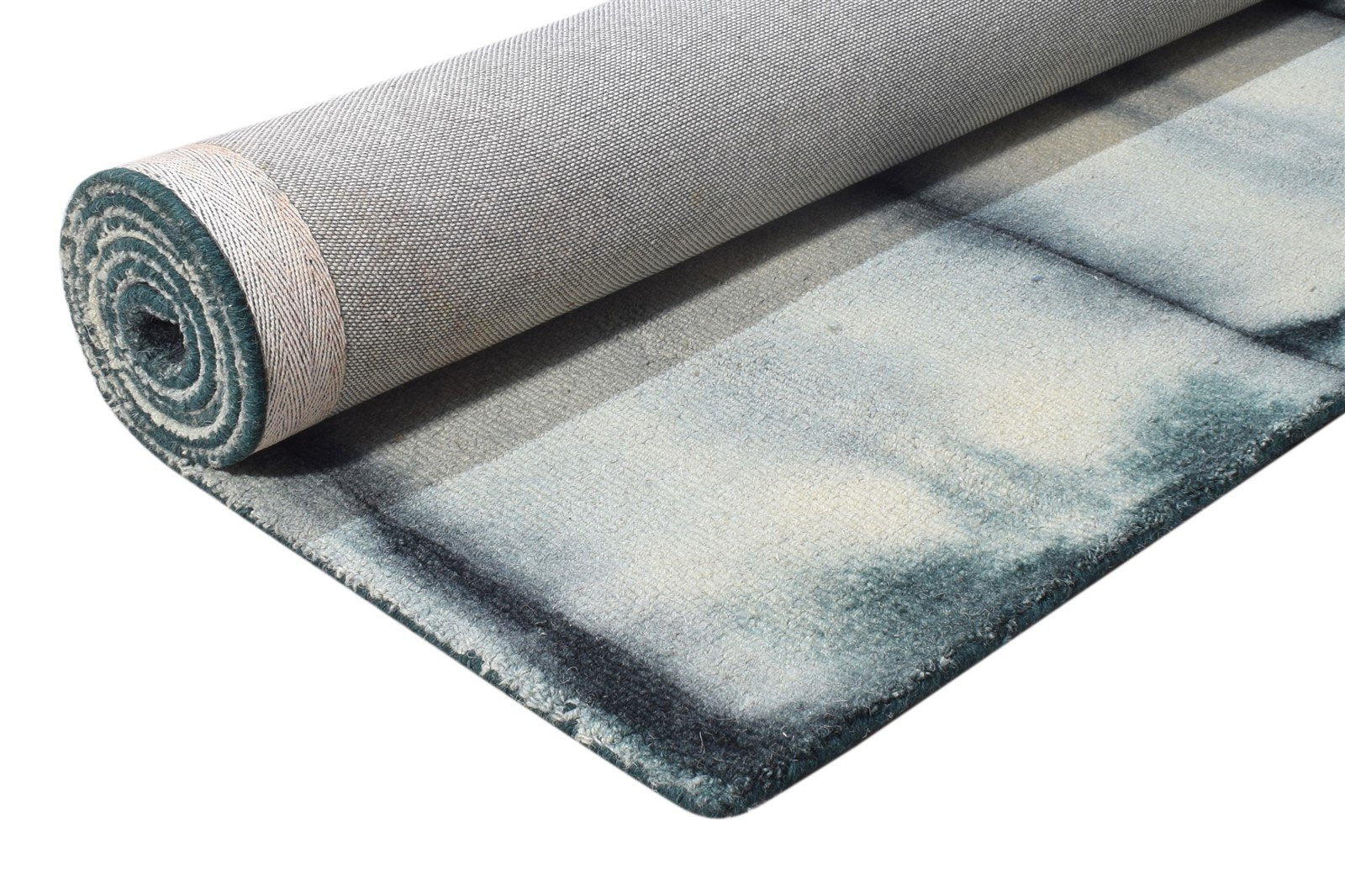 Grey Wool Rug 5' X 8' Modern Hand Tufted Shibori Tie Dye Room Size Carpet Area Rug