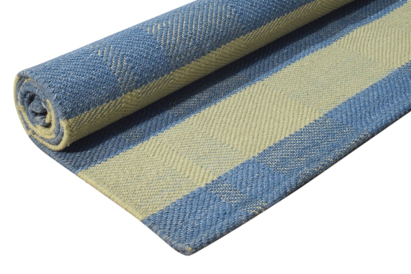 Green Wool Rug 4' X 7' Modern Dhurrie Scandinavian Striped Room Size Carpet Area Rug