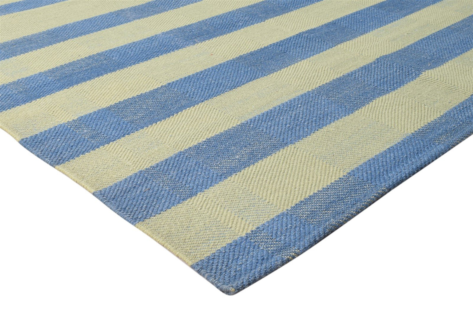 Green Wool Rug 4' X 7' Modern Dhurrie Scandinavian Striped Room Size Carpet Area Rug