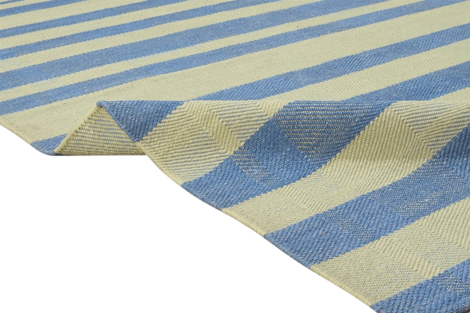 Green Wool Rug 4' X 7' Modern Dhurrie Scandinavian Striped Room Size Carpet Area Rug