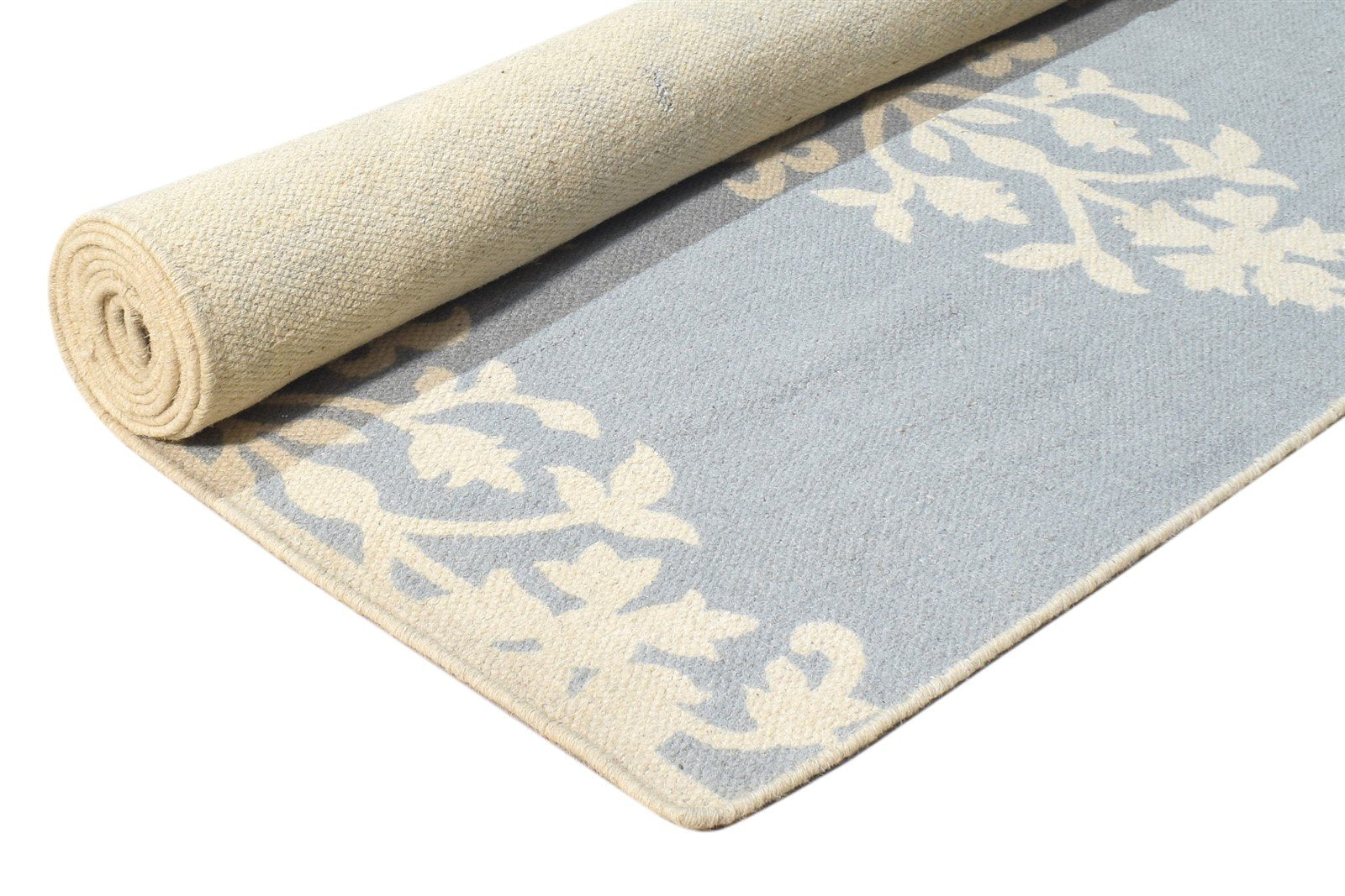 Grey Wool Rug 5' X 8' Modern Dhurrie Scandinavian Floral Room Size Carpet Area Rug