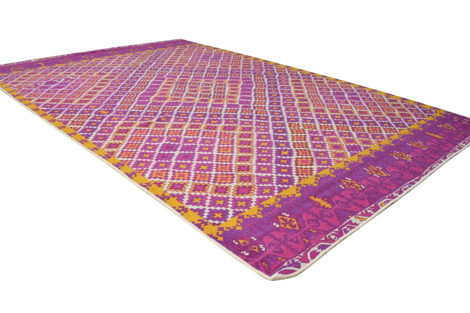 5' X 8' Rug Wool Purple Modern Dhurrie Bohemian Diamond Room Size Carpet Area Rug