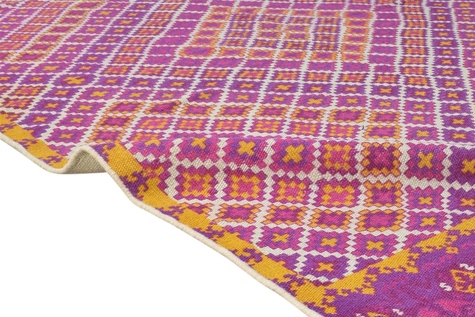 5' X 8' Rug Wool Purple Modern Dhurrie Bohemian Diamond Room Size Carpet Area Rug