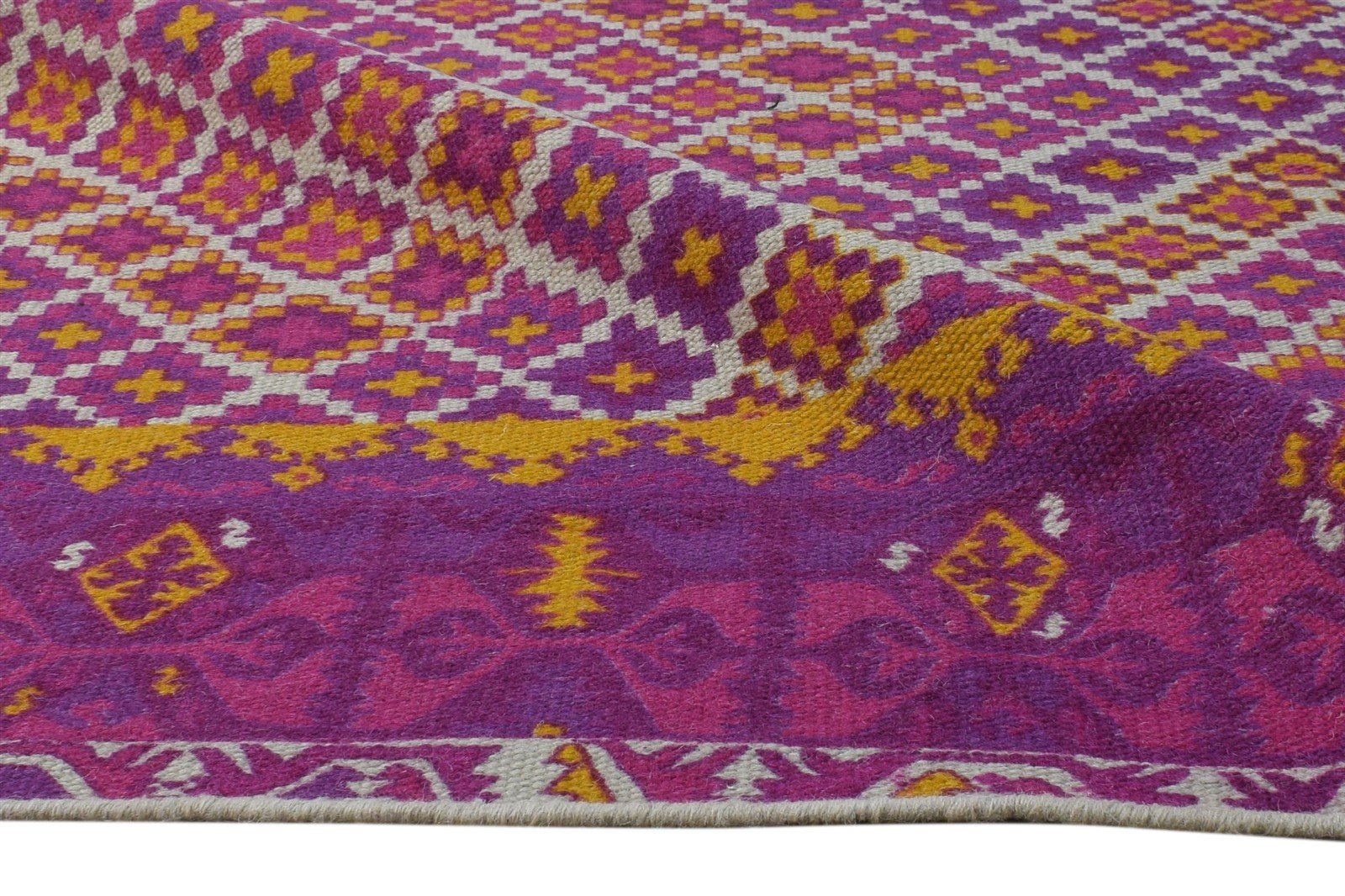 5' X 8' Rug Wool Purple Modern Dhurrie Bohemian Diamond Room Size Carpet Area Rug