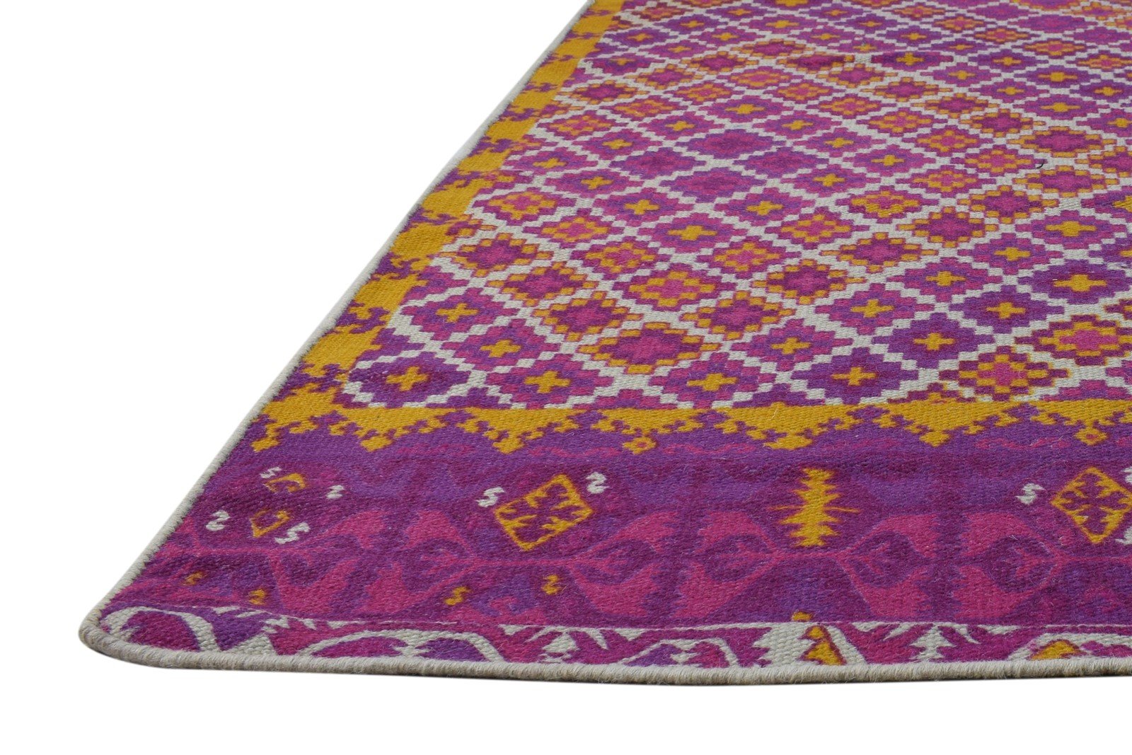 5' X 8' Rug Wool Purple Modern Dhurrie Bohemian Diamond Room Size Carpet Area Rug