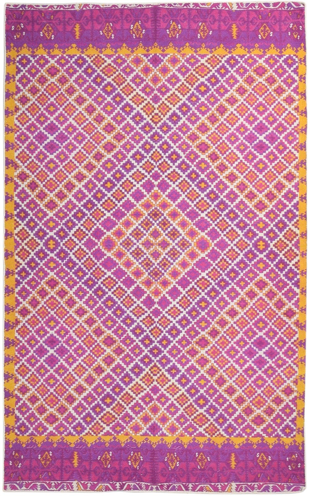 5' X 8' Rug Wool Purple Modern Dhurrie Bohemian Diamond Room Size Carpet Area Rug