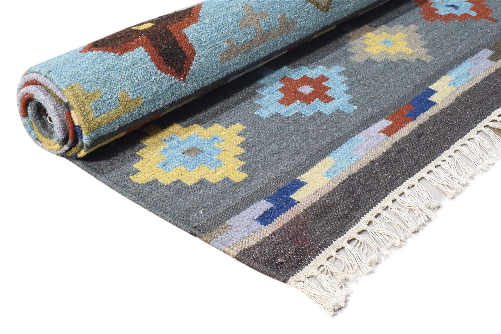 Dhurrie Multi Color Wool Rug 5X8 Persian Southwestern Tribal Room Size Carpet Area Rug