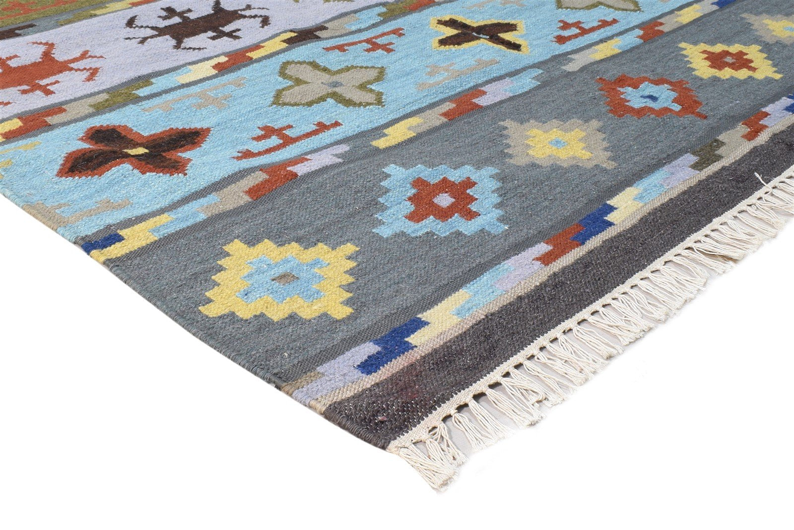 Dhurrie Multi Color Wool Rug 5X8 Persian Southwestern Tribal Room Size Carpet Area Rug