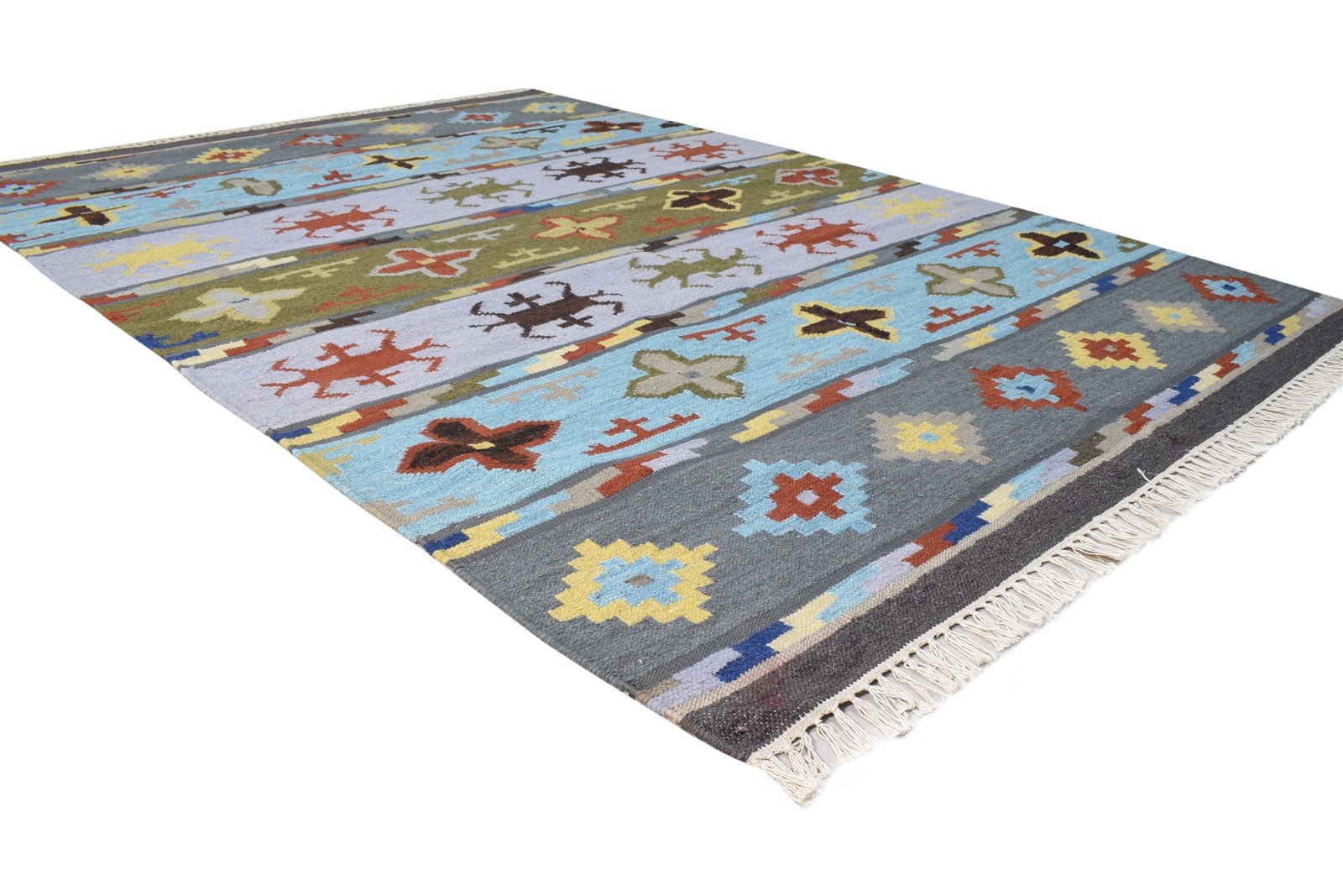 Dhurrie Multi Color Wool Rug 5X8 Persian Southwestern Tribal Room Size Carpet Area Rug