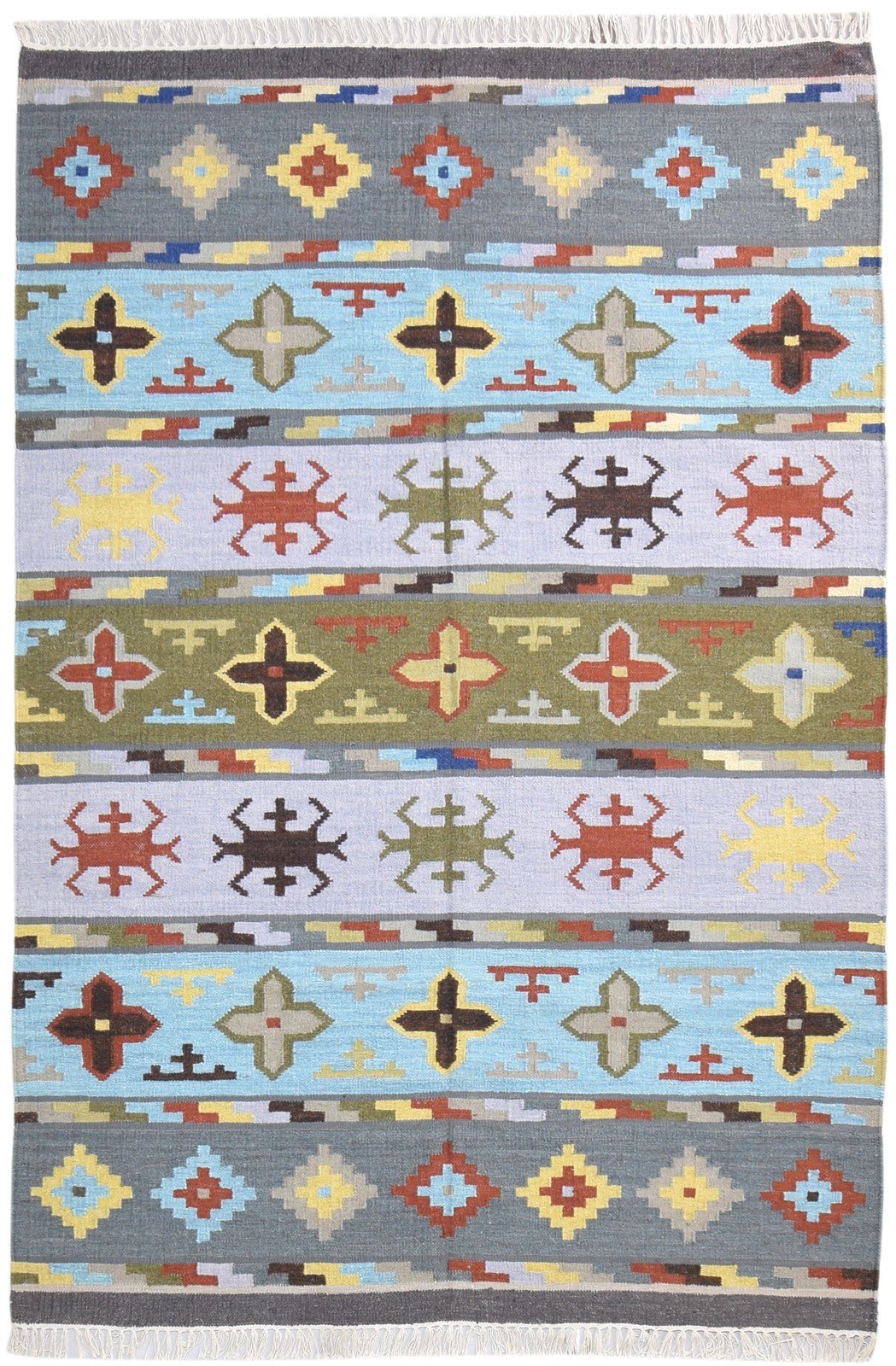 Dhurrie Multi Color Wool Rug 5X8 Persian Southwestern Tribal Room Size Carpet Area Rug